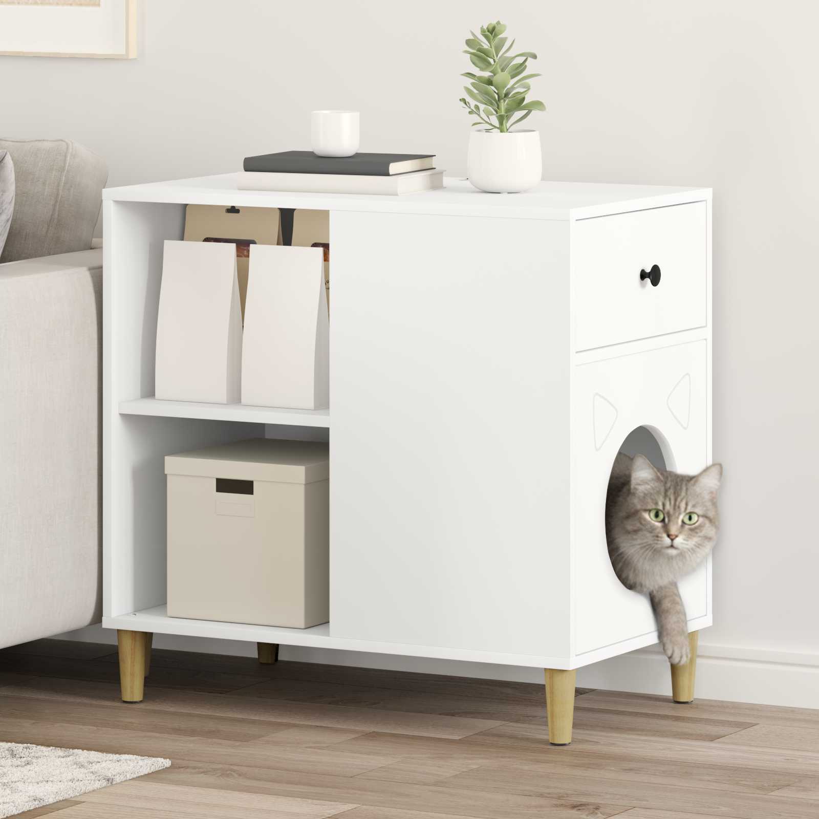 vidaXL Σπίτι Γάτας Λευκό 72 x 42,5 x 70 εκ. Επεξεργασμένο Ξύλο