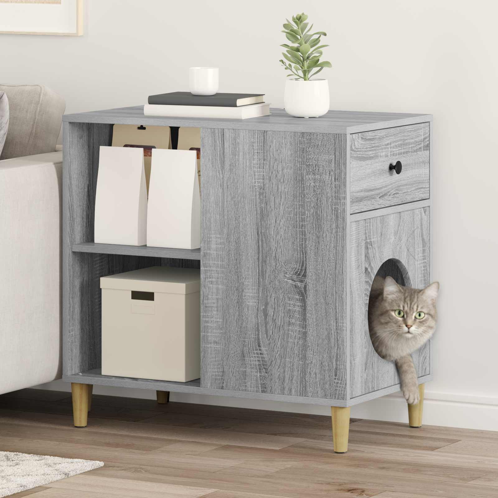 vidaXL Σπίτι Γάτας Γκρι Sonoma 72 x 42,5 x 70 εκ. Επεξεργασμένο Ξύλο