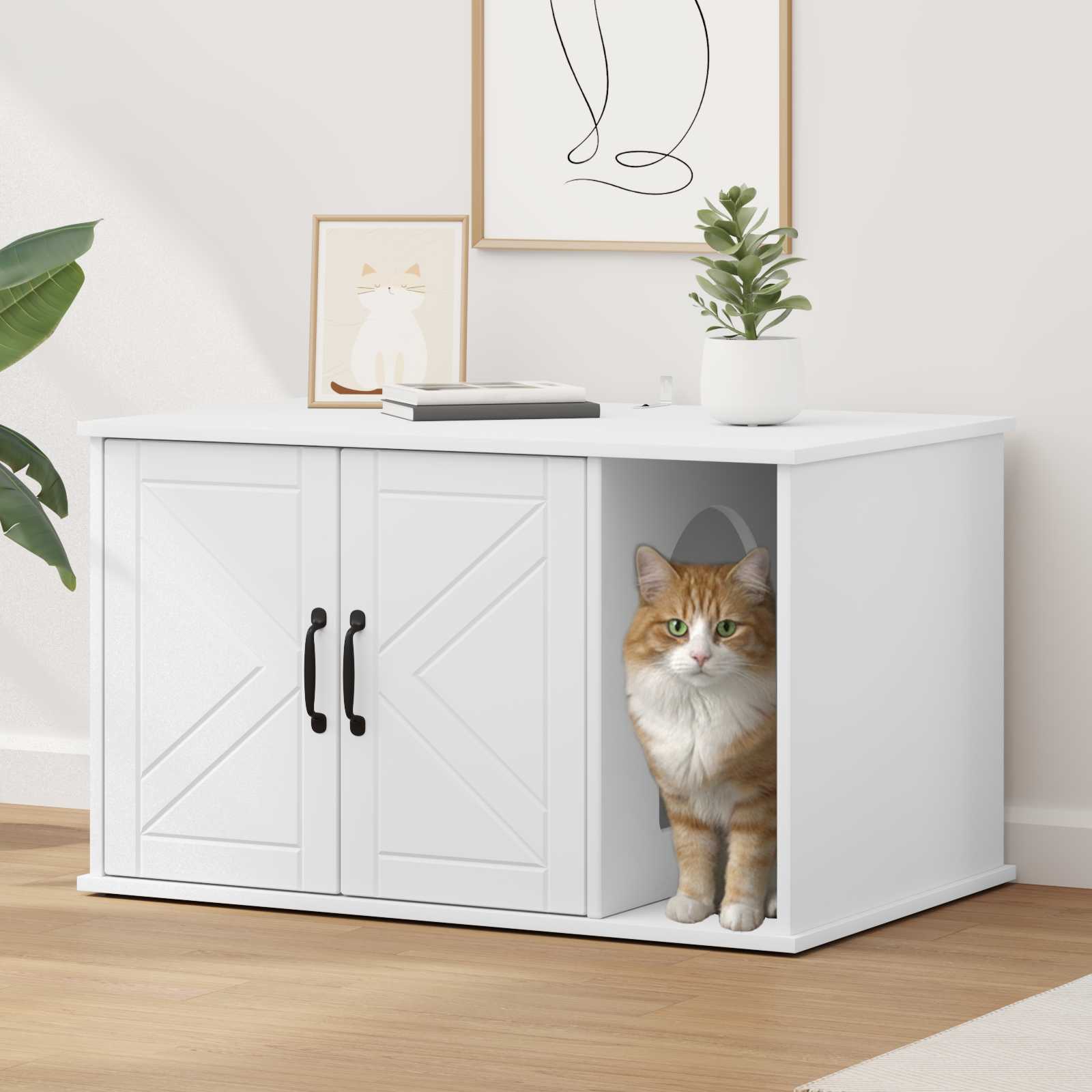 vidaXL Σπίτι Γάτας Λευκό 85 x 55 x 50,5 εκ Επεξεργασμένο Ξύλο