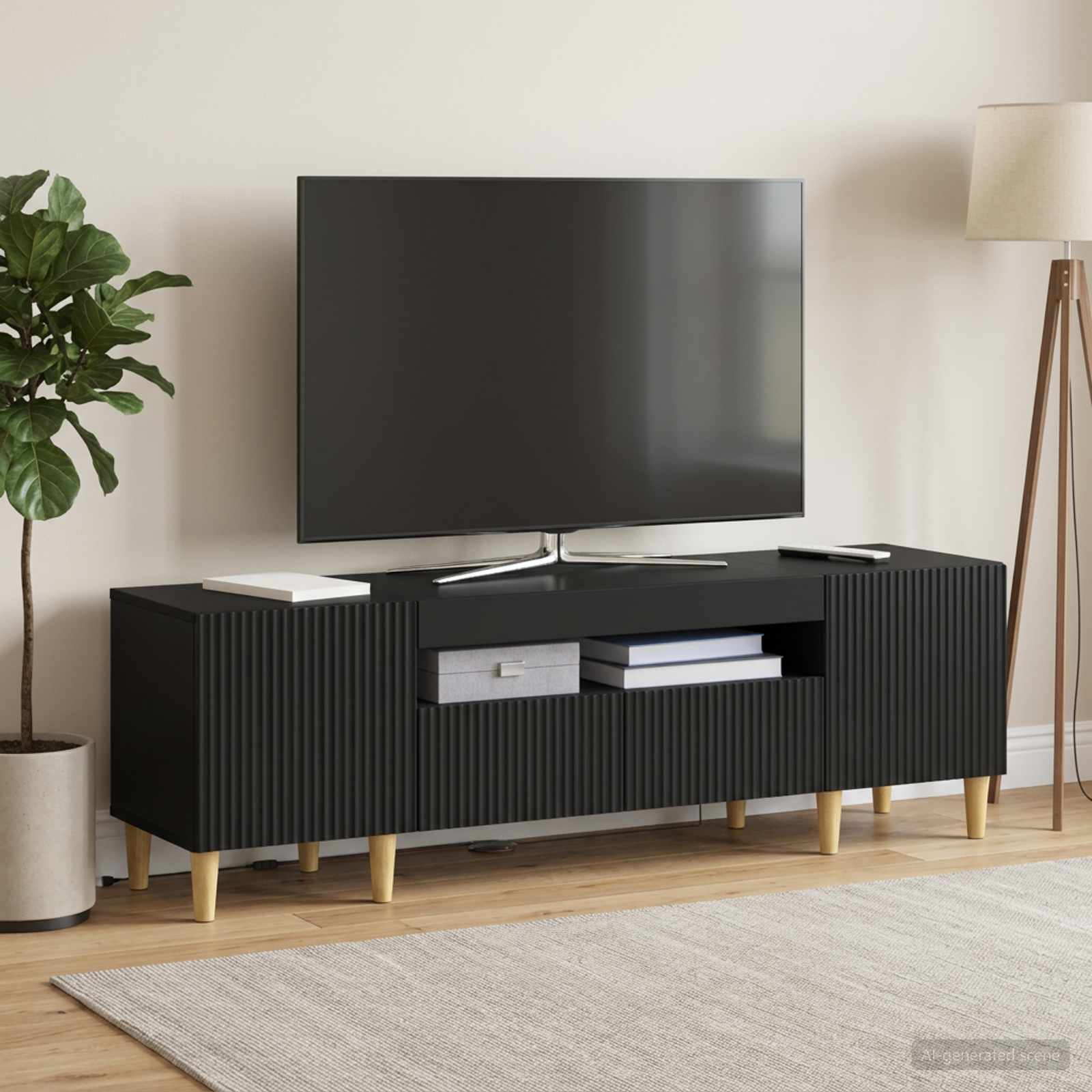 vidaXL Ντουλάπα LED Τηλεόρασης ARNHEM 153 x 35 x 43 εκ Μαύρο