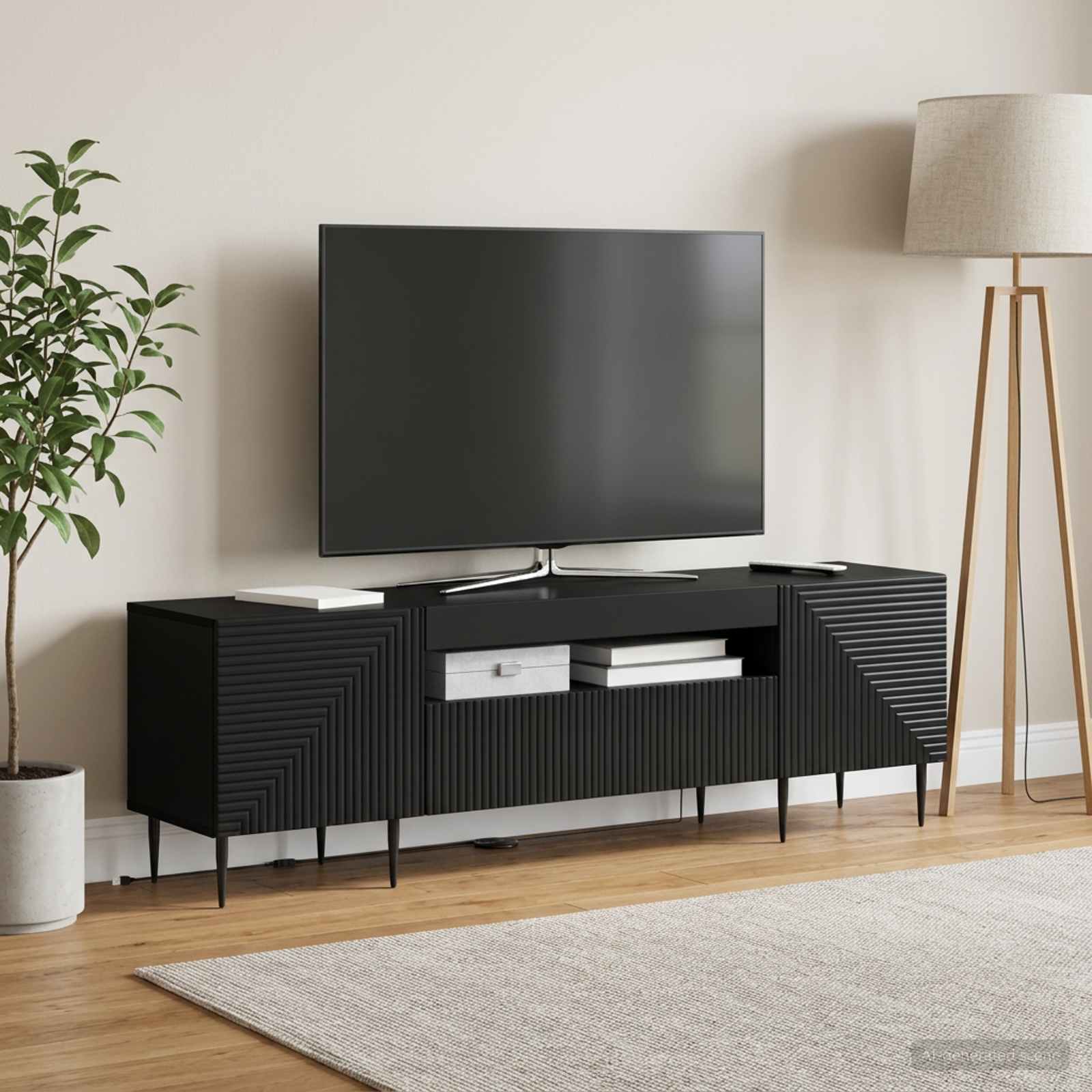 vidaXL Ντουλάπα LED Τηλεόρασης HAARLEM 153 x 35 x 43 εκ Μαύρο