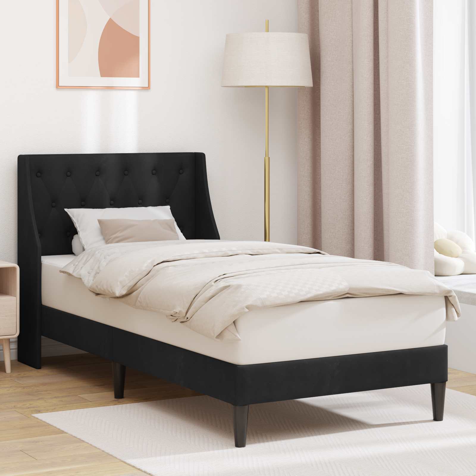 vidaXL Σκελετός Κρεβατιού με κεφαλάρι Μαύρο 100 x 200 cm Βελούδο