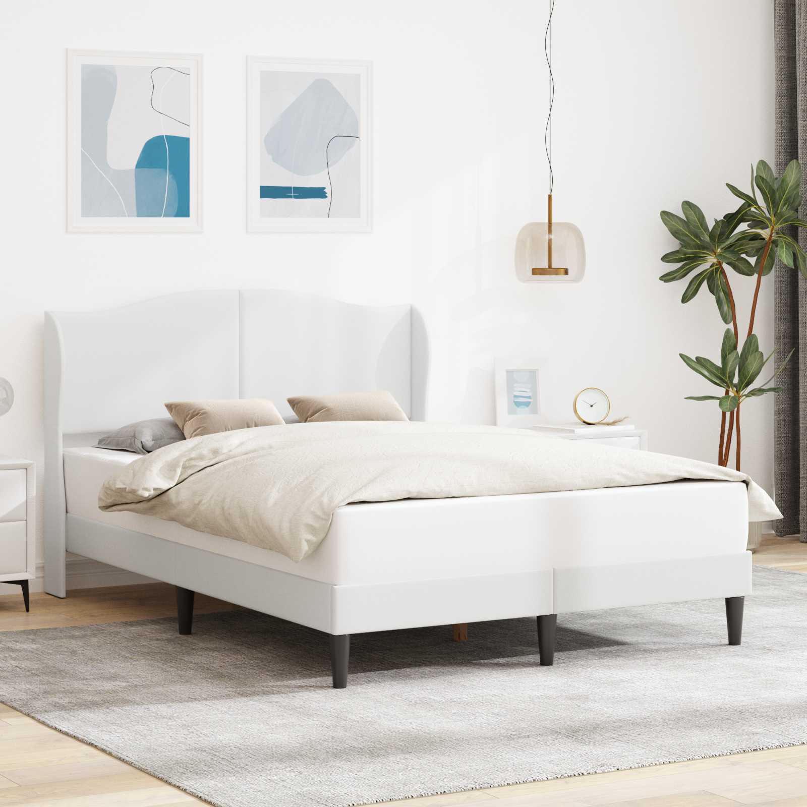 vidaXL Σκελετός Κρεβατιού με κεφαλάρι Λευκό 140 x 200 cm Τεχνητό Δέρμα