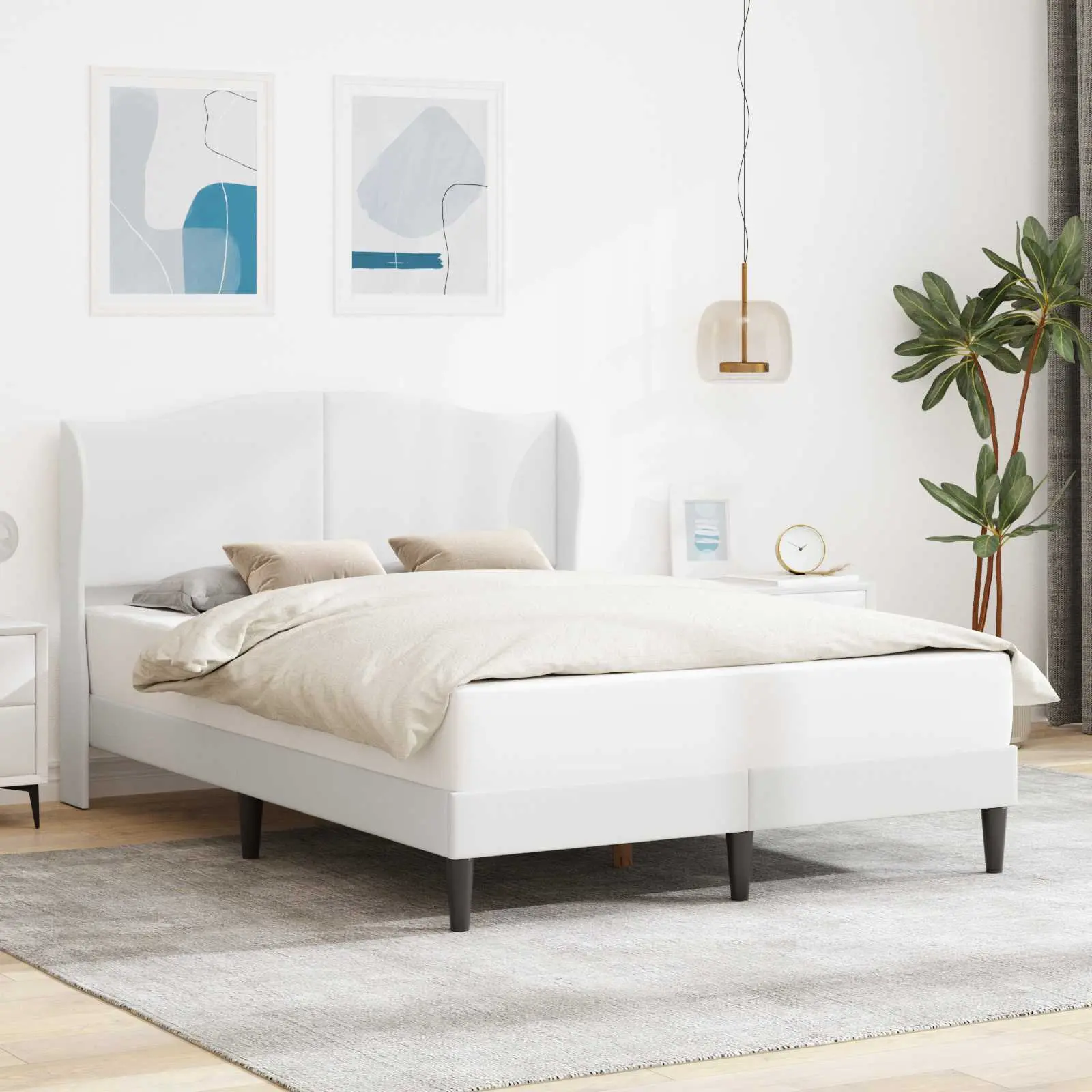 vidaXL Σκελετός Κρεβατιού με κεφαλάρι Λευκό 140 x 200 cm Τεχνητό Δέρμα
