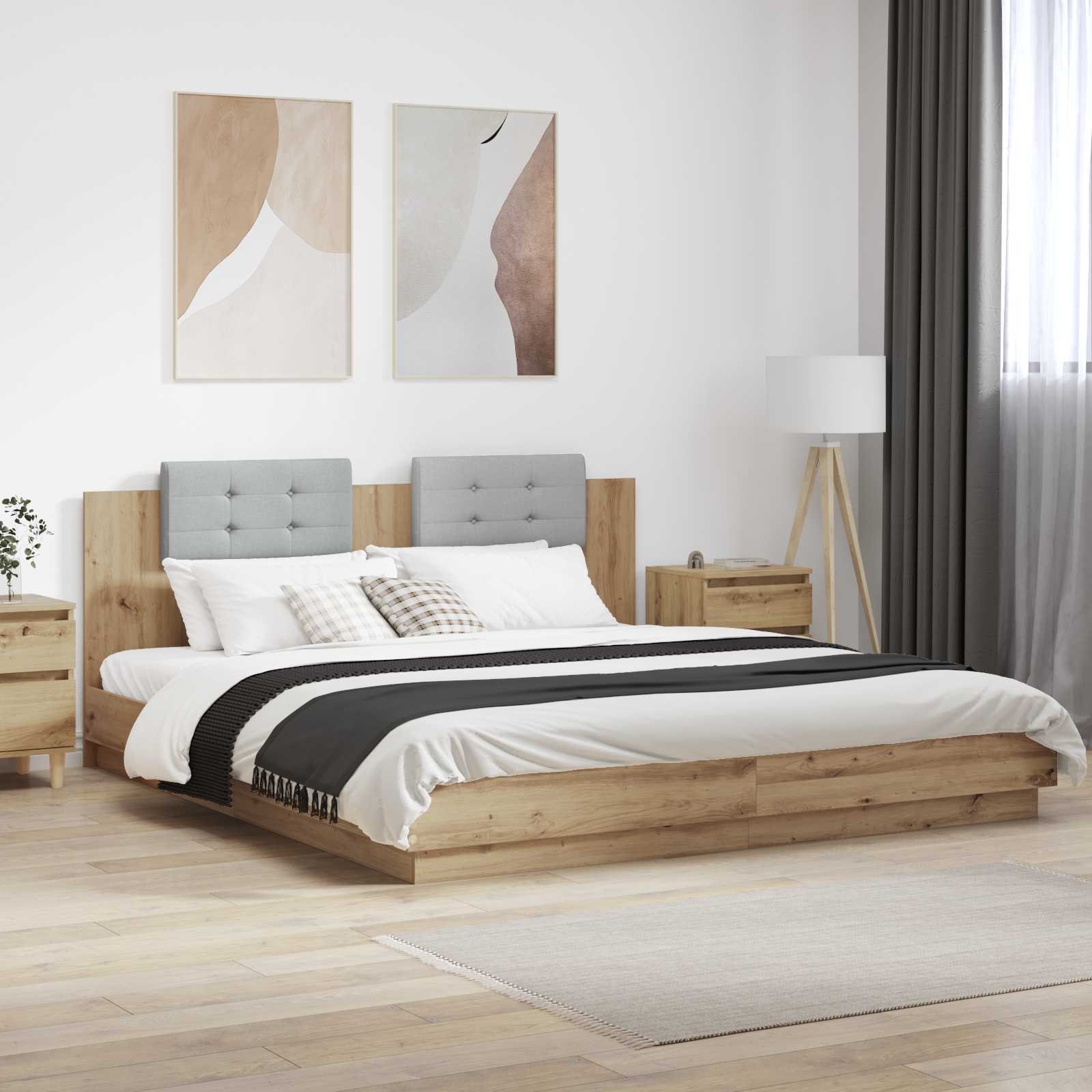 vidaXL Κρεβάτι με Κεφαλάρι Artisan Oak 200 x 200 cm Επεξεργασμένο Ξύλο
