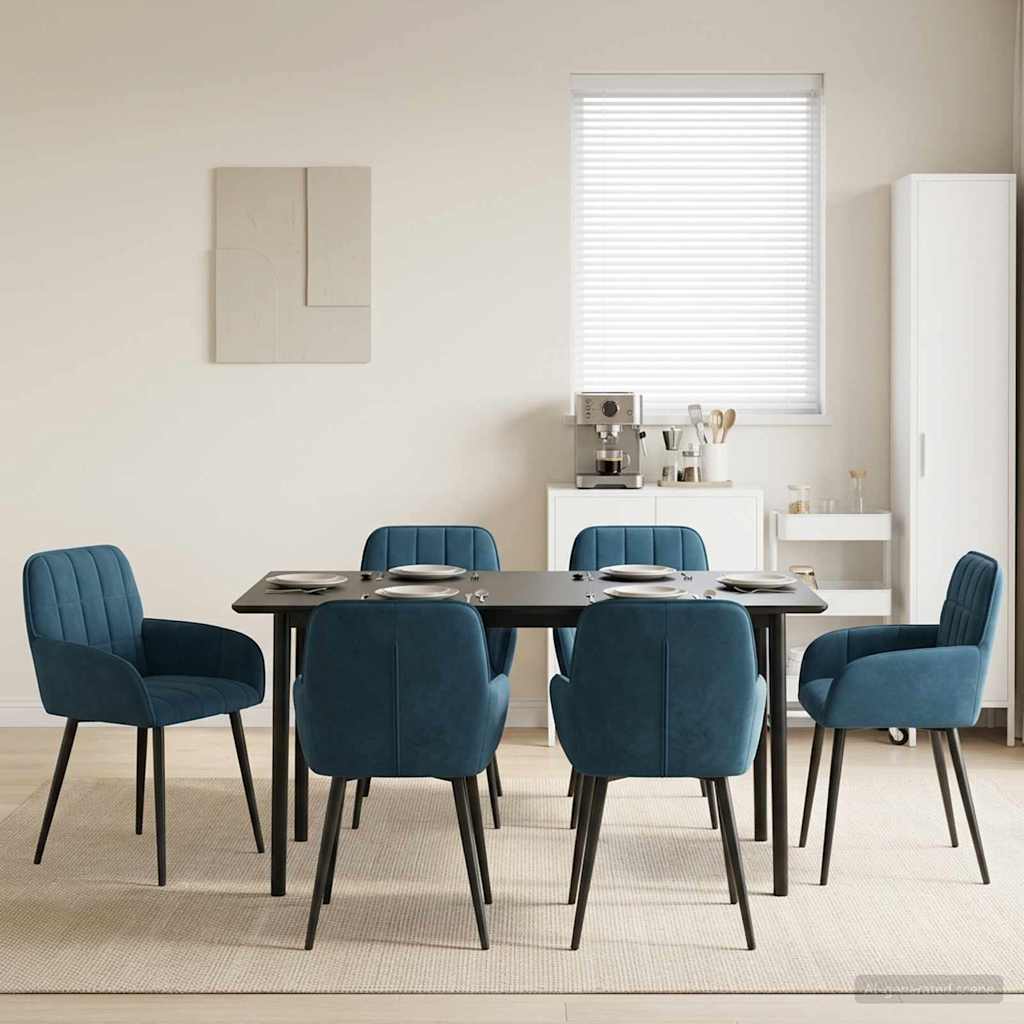 vidaXL Καρέκλες φαγητού 6 τμχ. Βελούδο Μπλε 56,5 x 50 x 85 εκ.