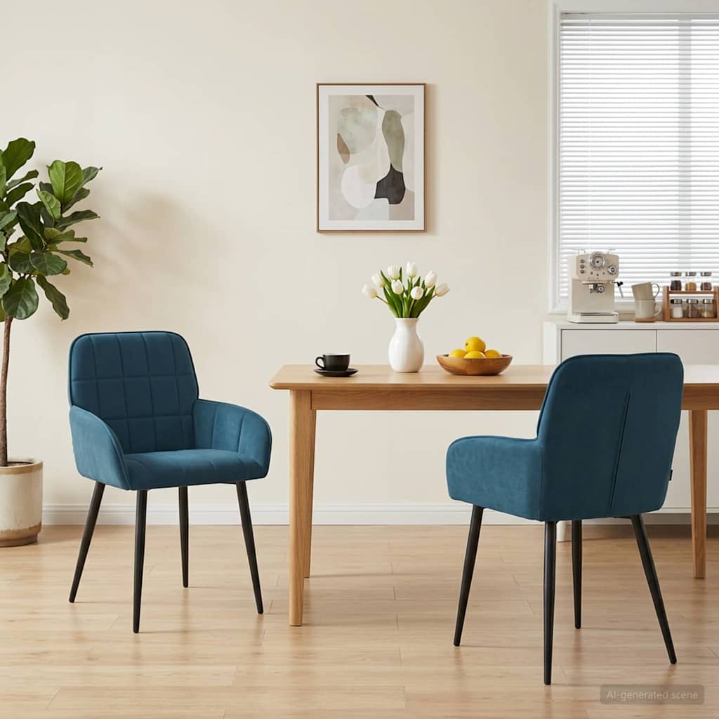 vidaXL Καρέκλες φαγητού 2 τμχ. Βελούδο Μπλε 56,5 x 50 x 85 εκ.