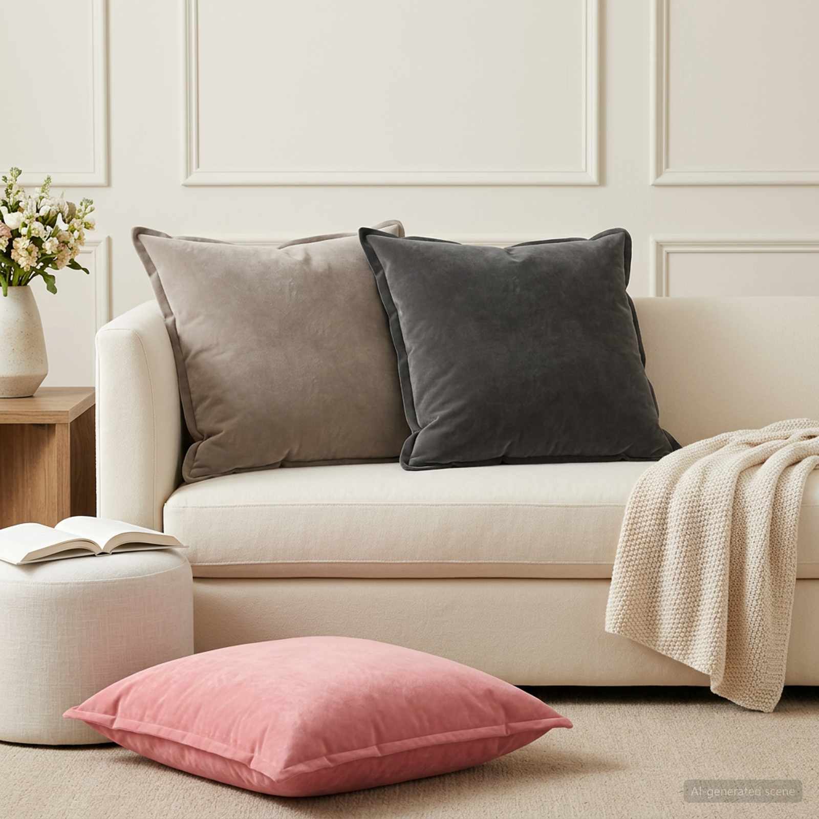 vidaXL Μαξιλάρι με μαξιλάρι HOUTEN 2 τμχ. Ανοιχτό γκρι Βελούδο