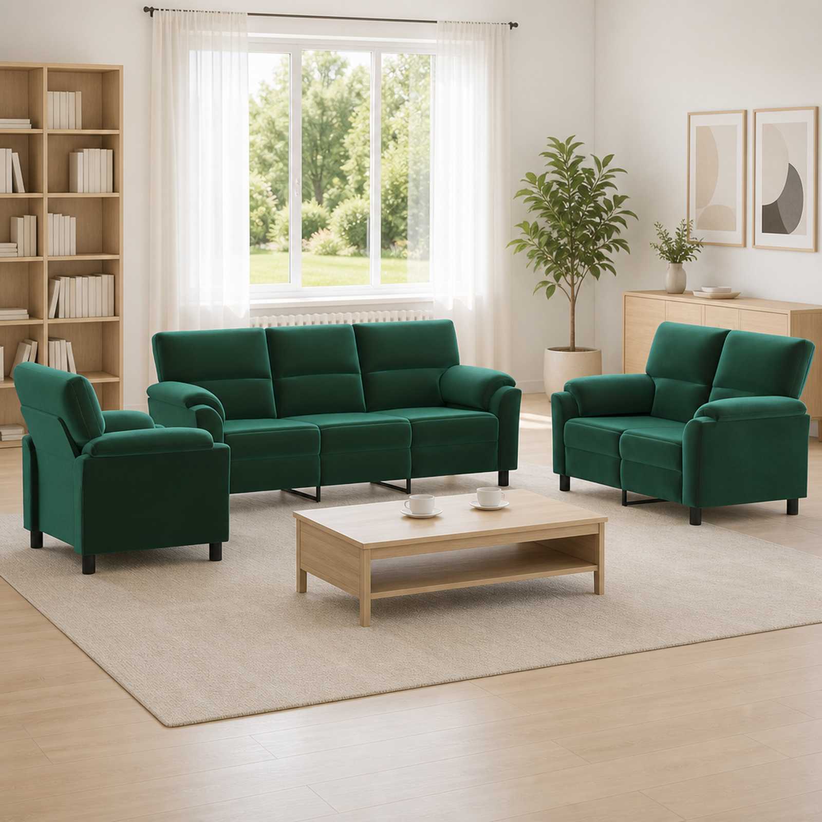 vidaXL Σετ Καναπέ 3 pcs Σκούρο Πράσινο Βελούδο