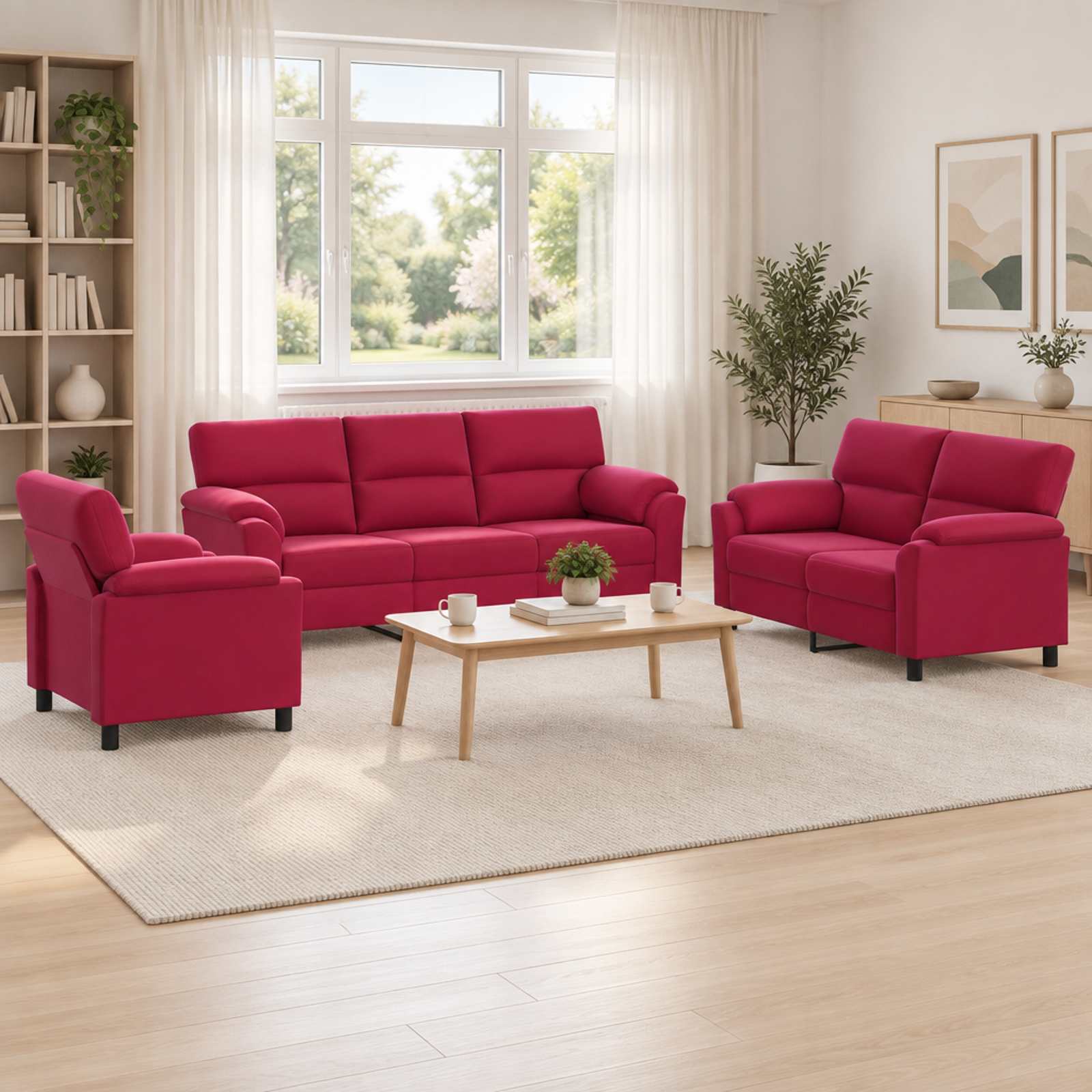 vidaXL Σετ Καναπέ 3 pcs Κόκκινο Βελούδο