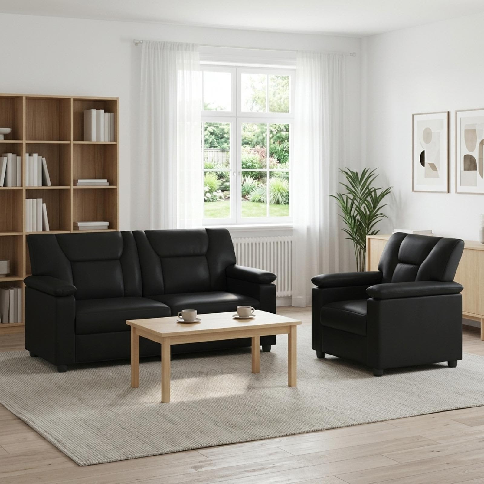 vidaXL Σετ Καναπέ 2 pcs Μαύρο Τεχνητό Δέρμα