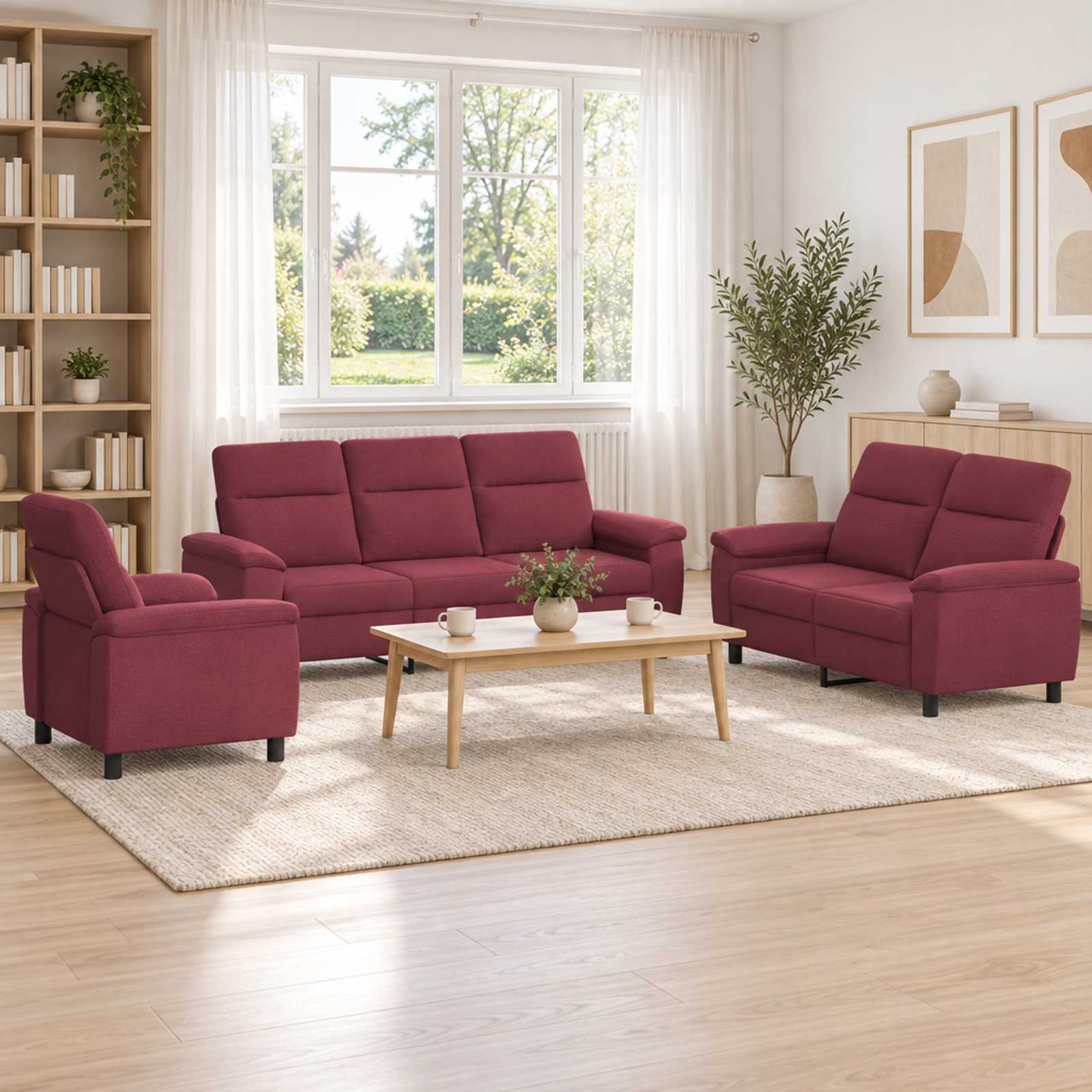 vidaXL Σετ Καναπέ 3 pcs Κόκκινο Ύφασμα