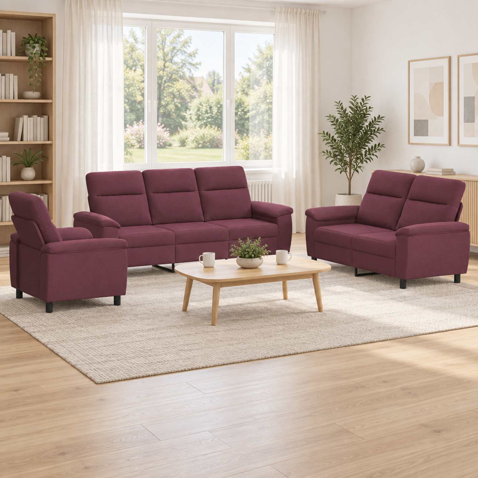 vidaXL Σετ Καναπέ 3 pcs Μοβ Ύφασμα