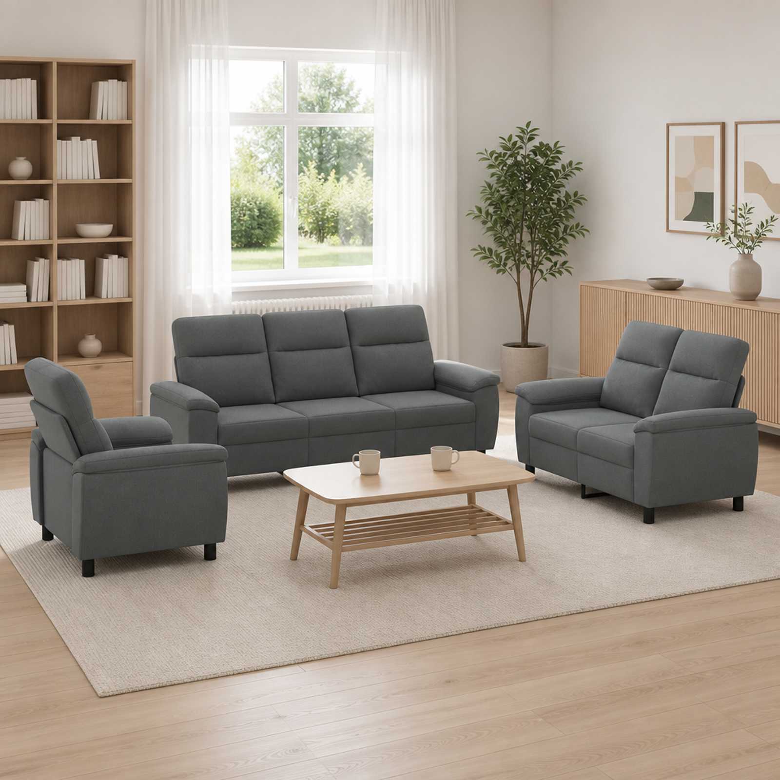 vidaXL Σετ Καναπέ 3 pcs Σκούρο Γκρι Ύφασμα