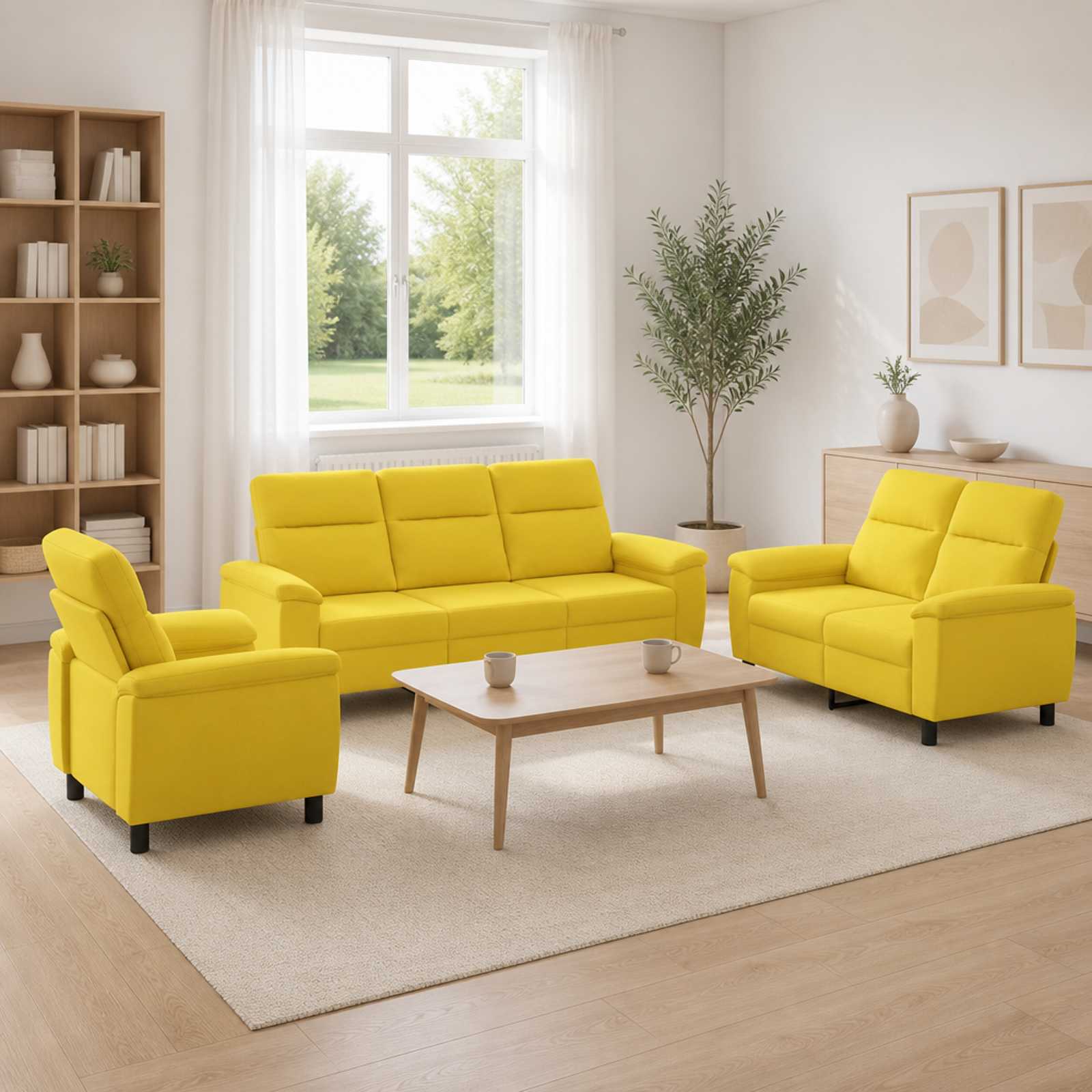 vidaXL Σετ Καναπέ 3 pcs Απαλό Κίτρινο Ύφασμα