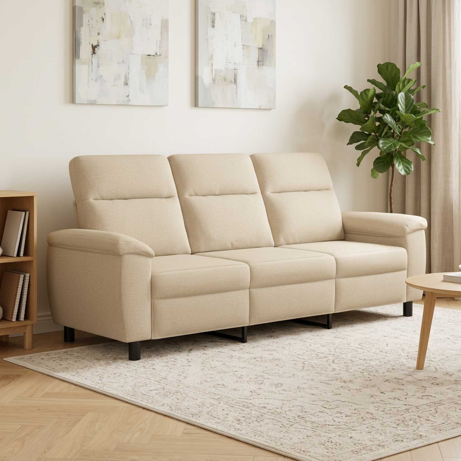 vidaXL Καναπές Κρεμ 214 x 90 x 95 εκ. Ύφασμα