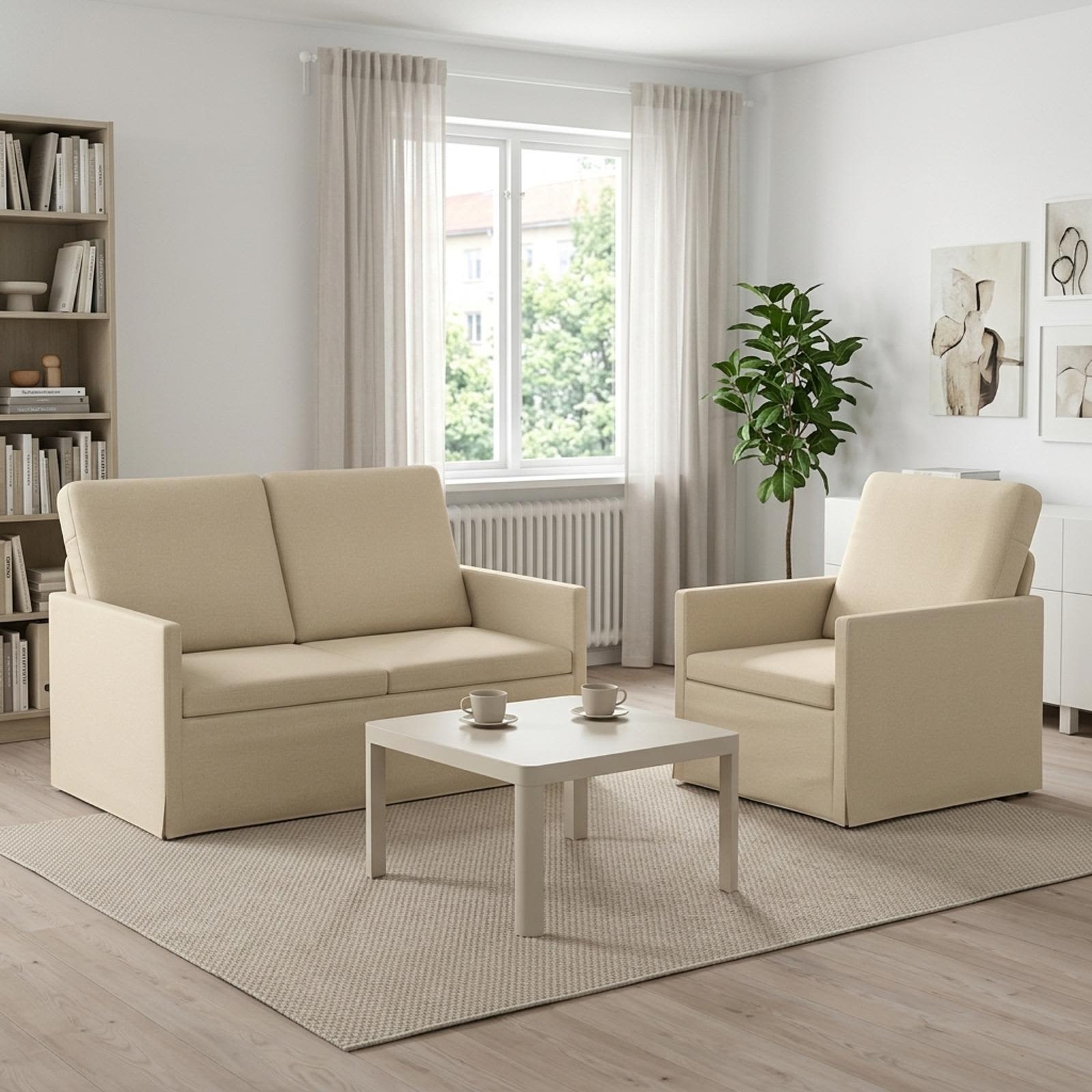 vidaXL Σετ Καναπέ 2 pcs Κρεμ Ύφασμα