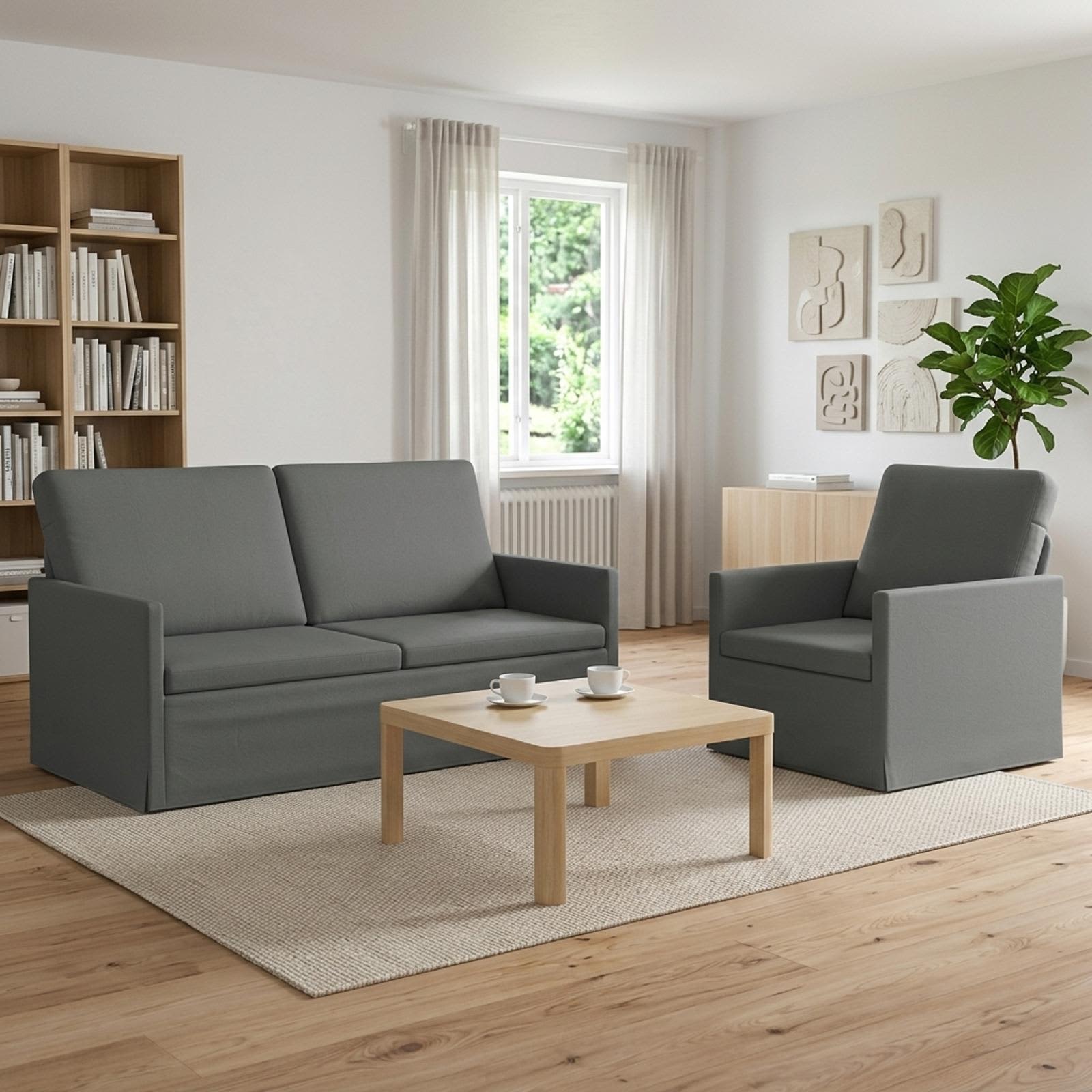 vidaXL Σετ Καναπέ 2 pcs Σκούρο Γκρι Ύφασμα