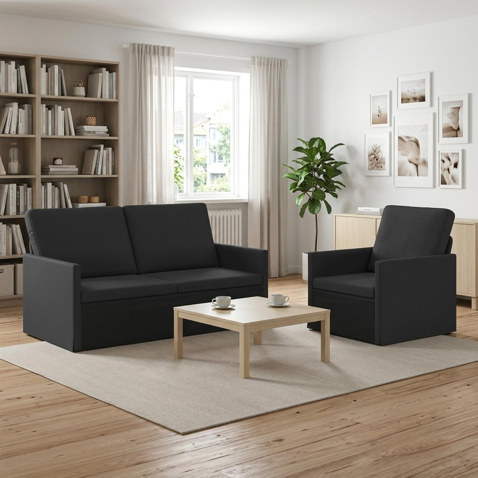 vidaXL Σετ Καναπέ 2 pcs Μαύρο Ύφασμα