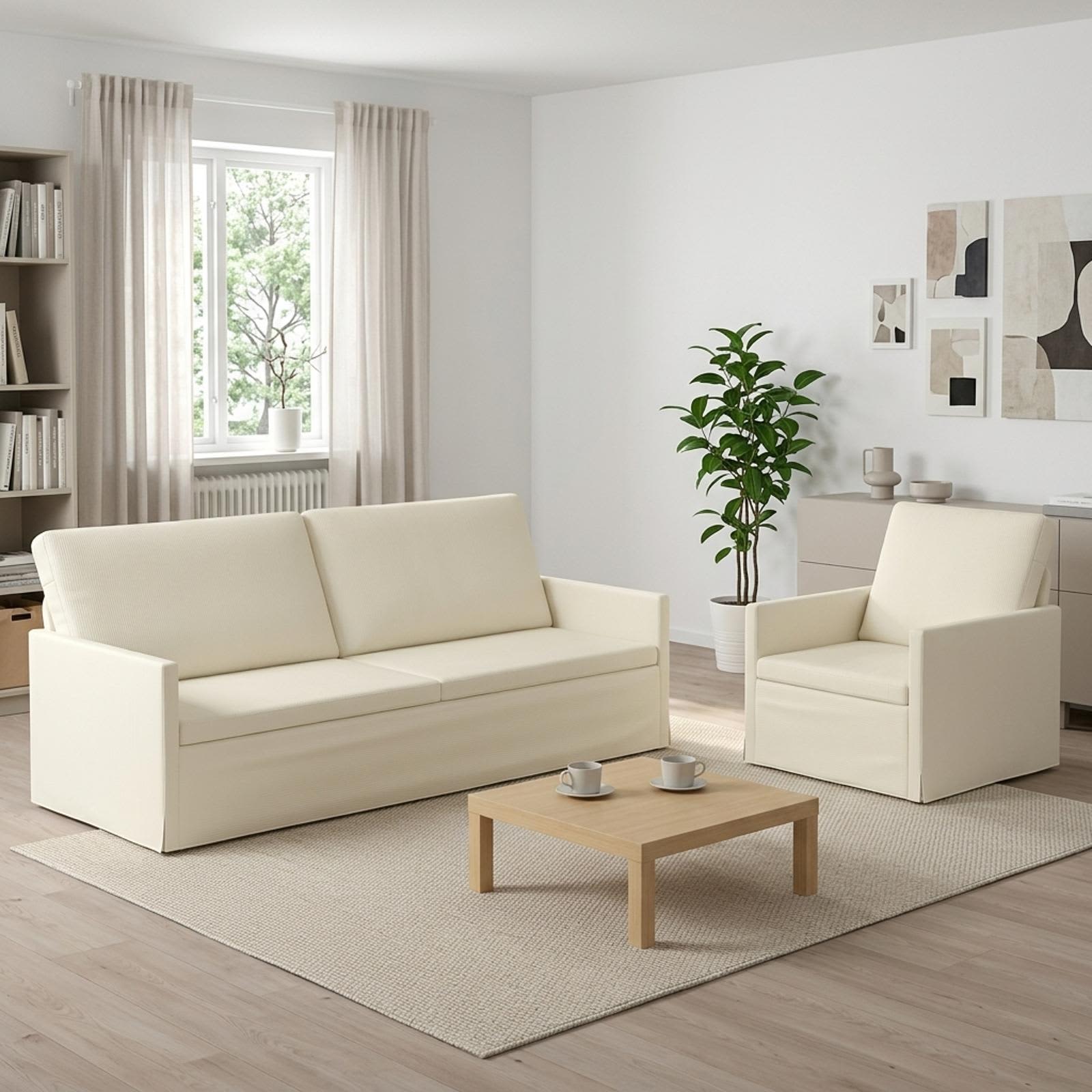 vidaXL Σετ Καναπέ 2 pcs Κρεμ Υφασμάτινο Κορντουρά