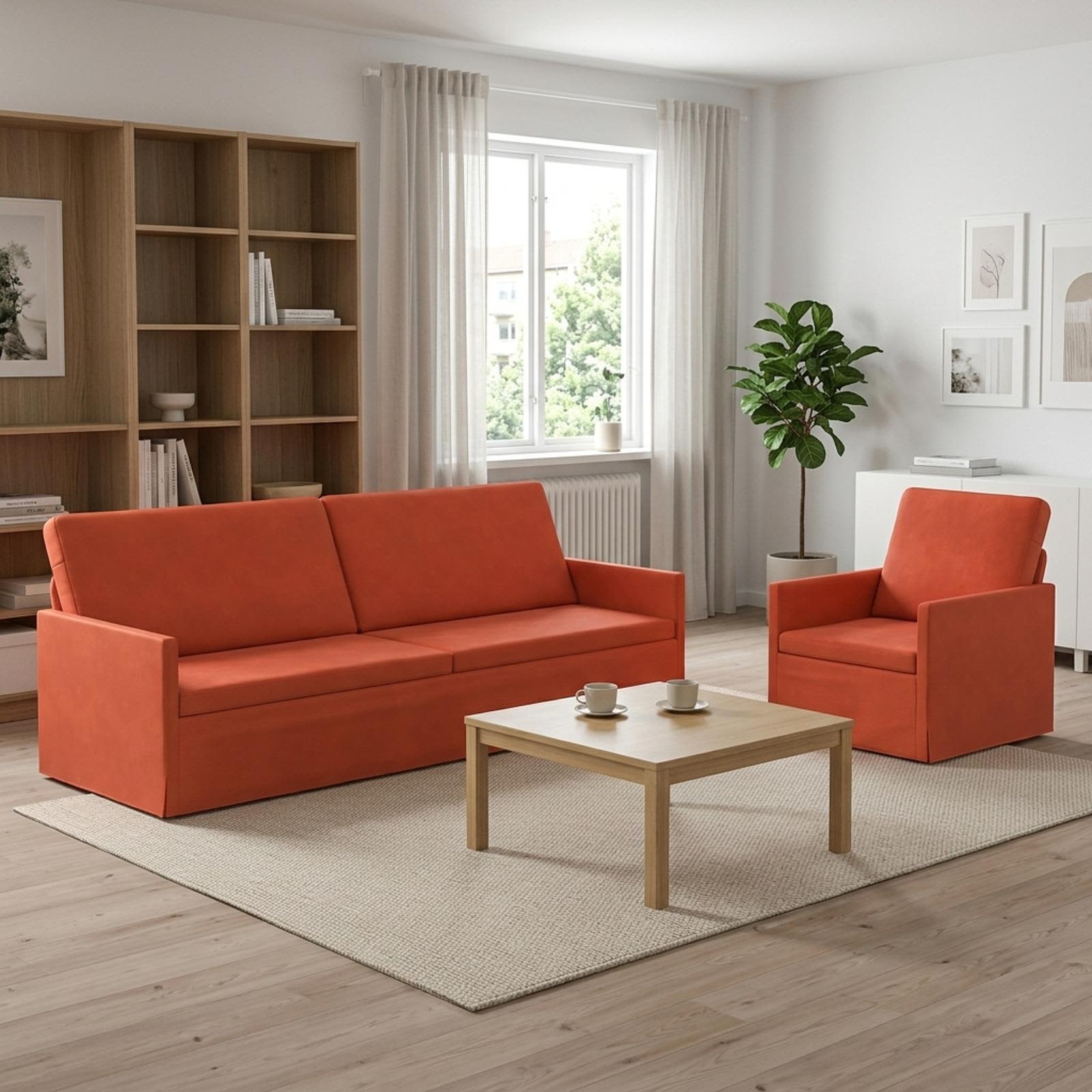 vidaXL Σετ Καναπέ 2 pcs Κόκκινο Πορτοκαλί Υφασμάτινο Κορντουρά