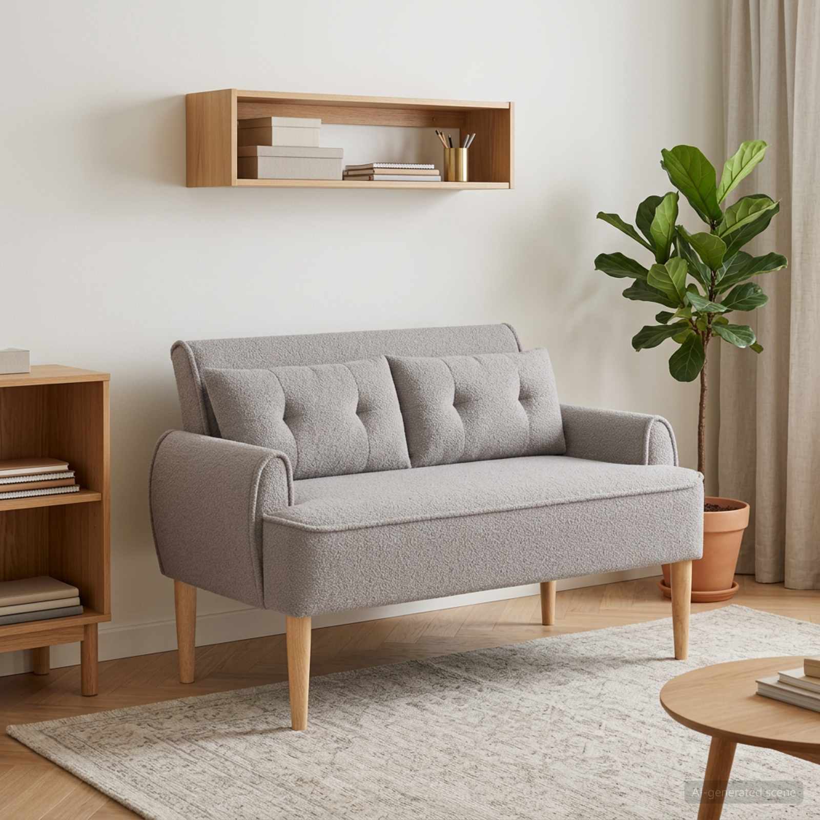 vidaXL Love seat με κουμπιά Ανοιχτό γκρι 117 x 67 x 77 εκ. Μπουκλέ