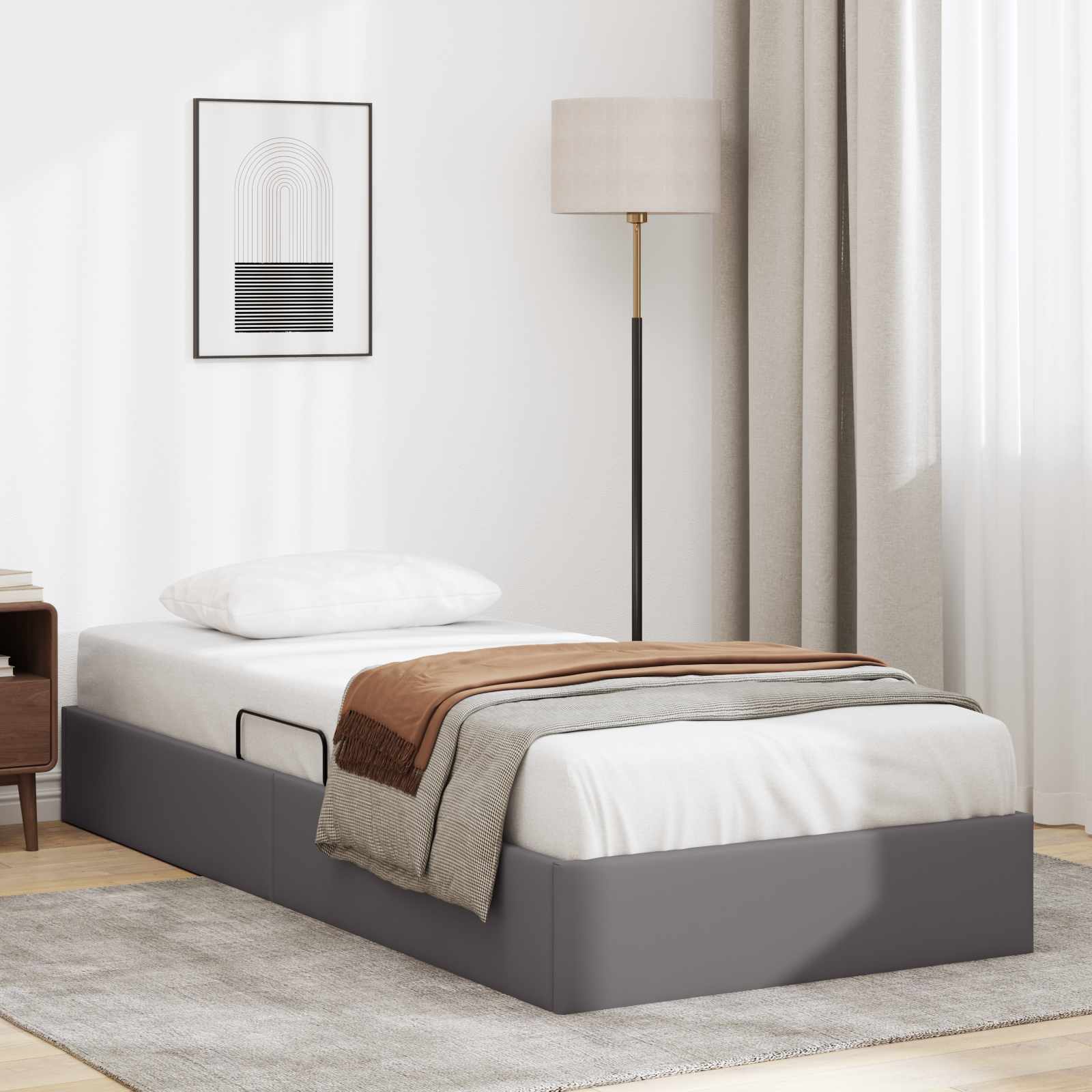 vidaXL Κρεβάτι Οθωμανικού Τύπου Γκρι 90 x 200 cm Τεχνητό Δέρμα