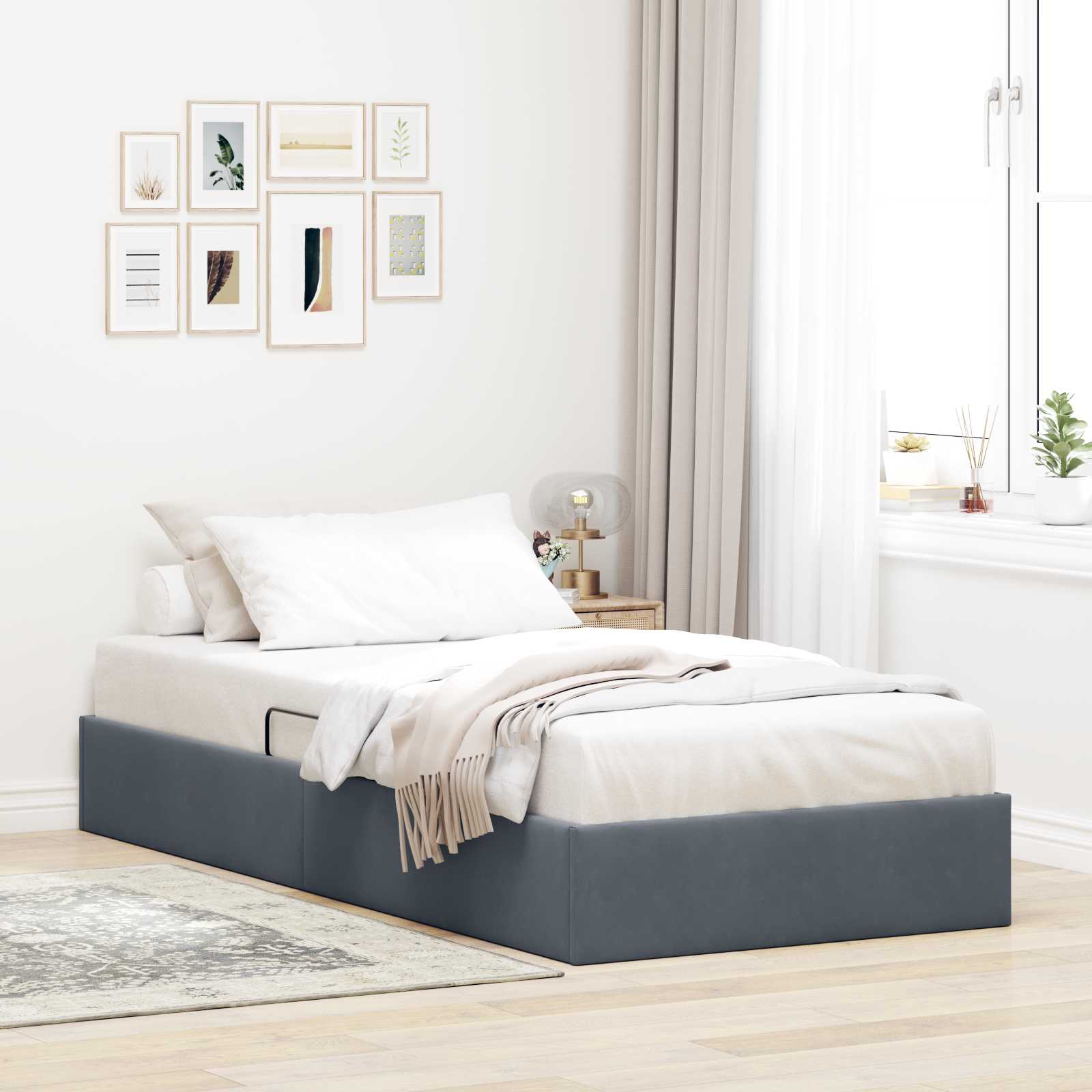 vidaXL Κρεβάτι Οθωμανικού Τύπου Σκούρο Γκρι 100 x 200 cm Βελούδο