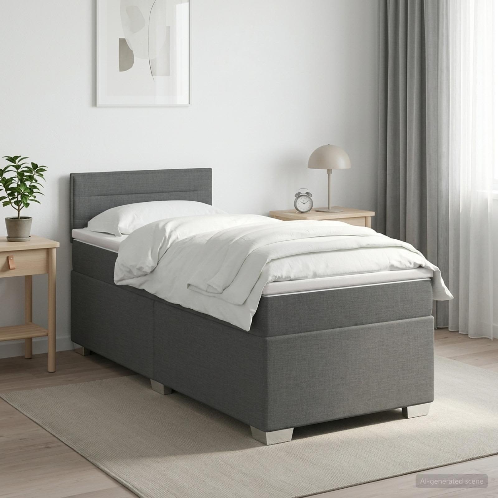 vidaXL Κρεβάτι box spring με στρώμα Σκούρο Γκρι 100 x 200 cm Ύφασμα