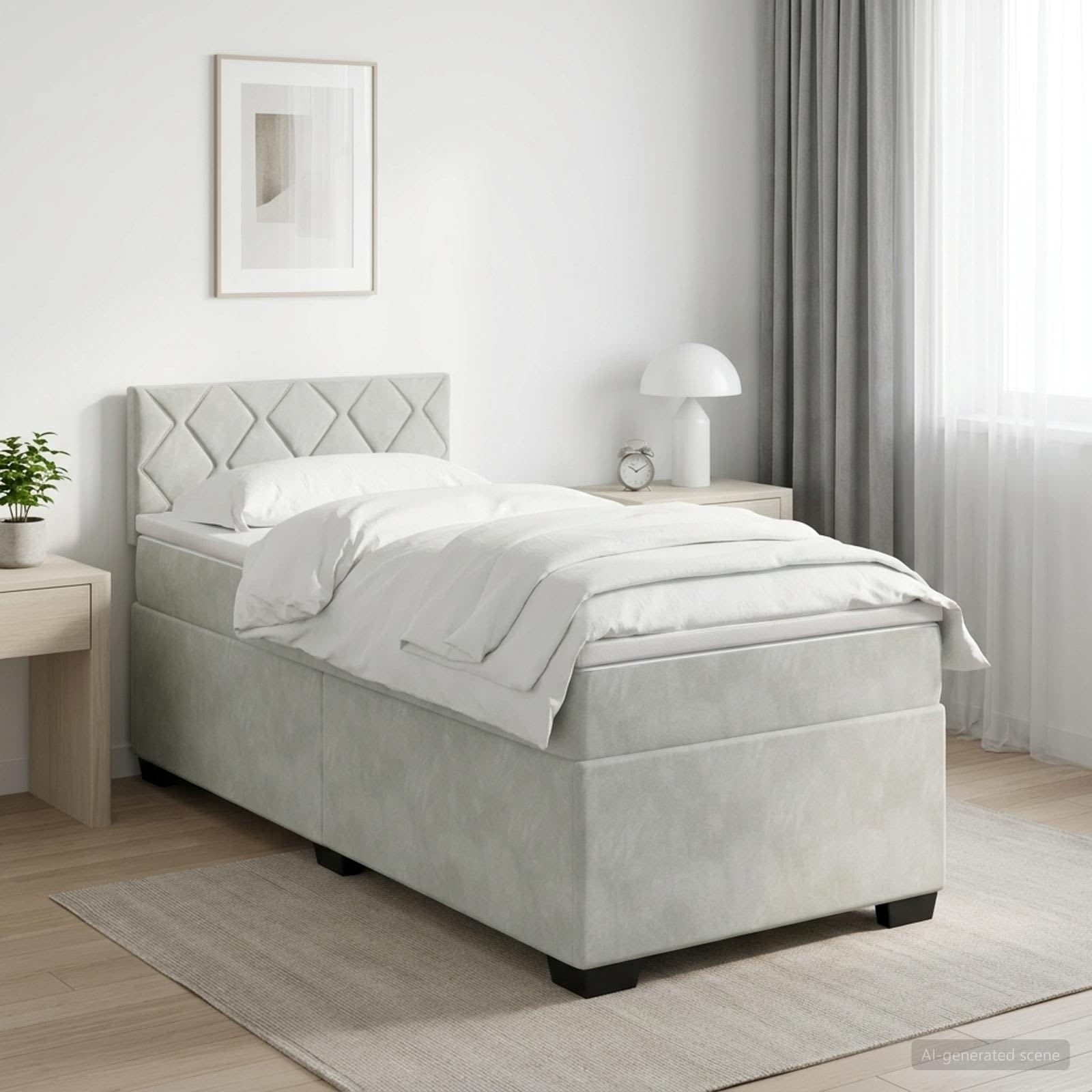 vidaXL Κρεβάτι box spring με στρώμα Ανοιχτό γκρι 90 x 190 cm Βελούδο