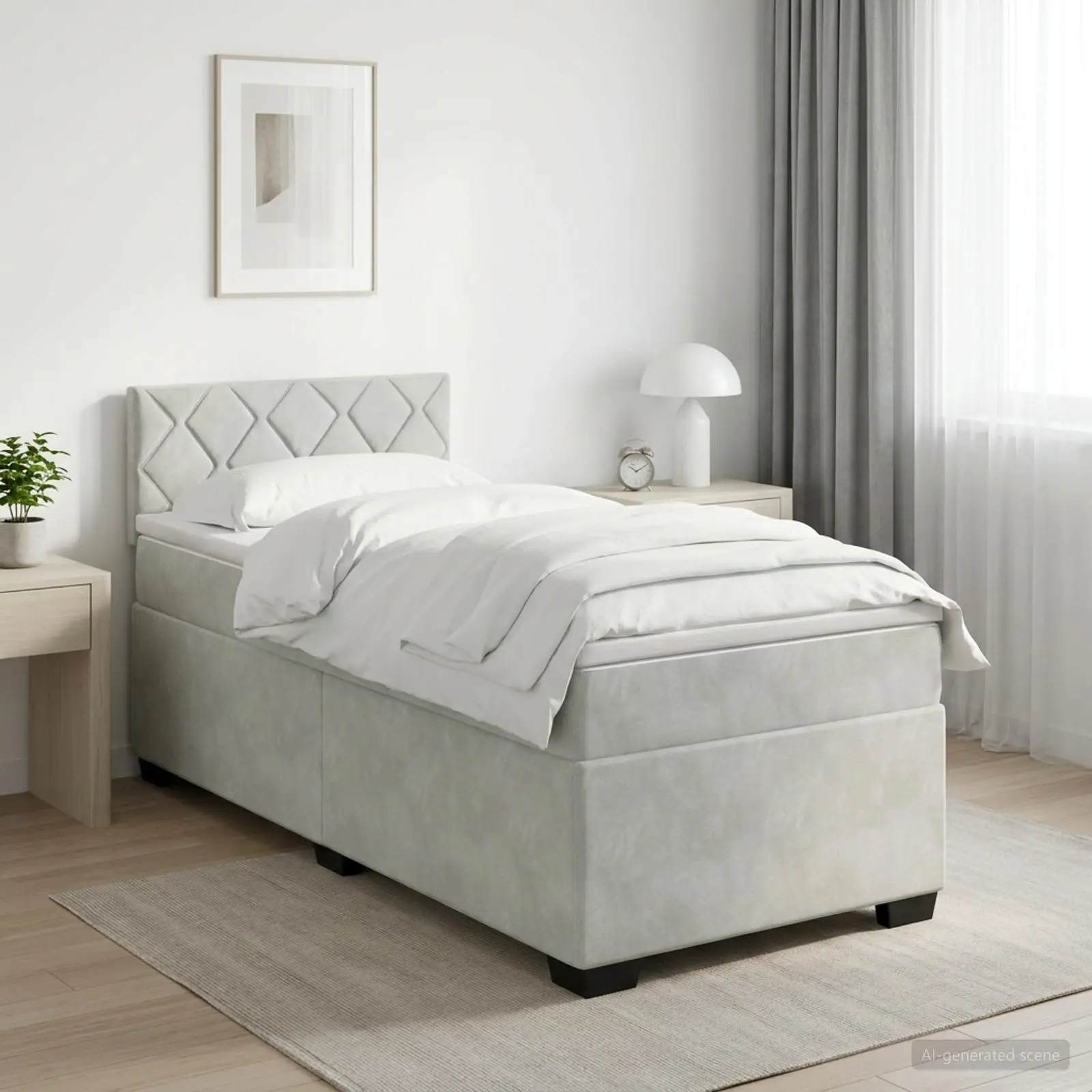 vidaXL Κρεβάτι box spring με στρώμα Ανοιχτό γκρι 90 x 190 cm Βελούδο