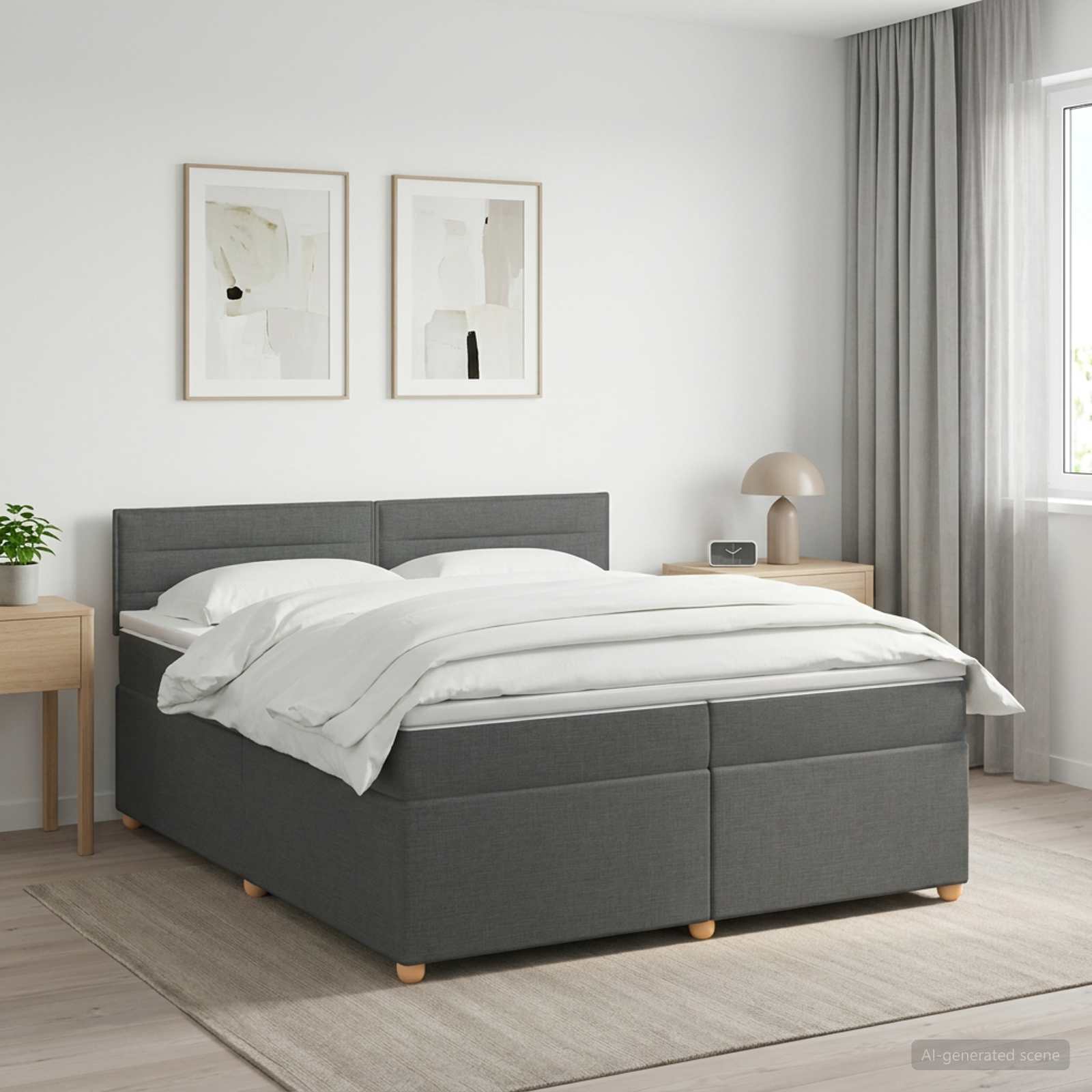 vidaXL Κρεβάτι box spring με στρώμα Σκούρο Γκρι 200 x 200 cm Ύφασμα
