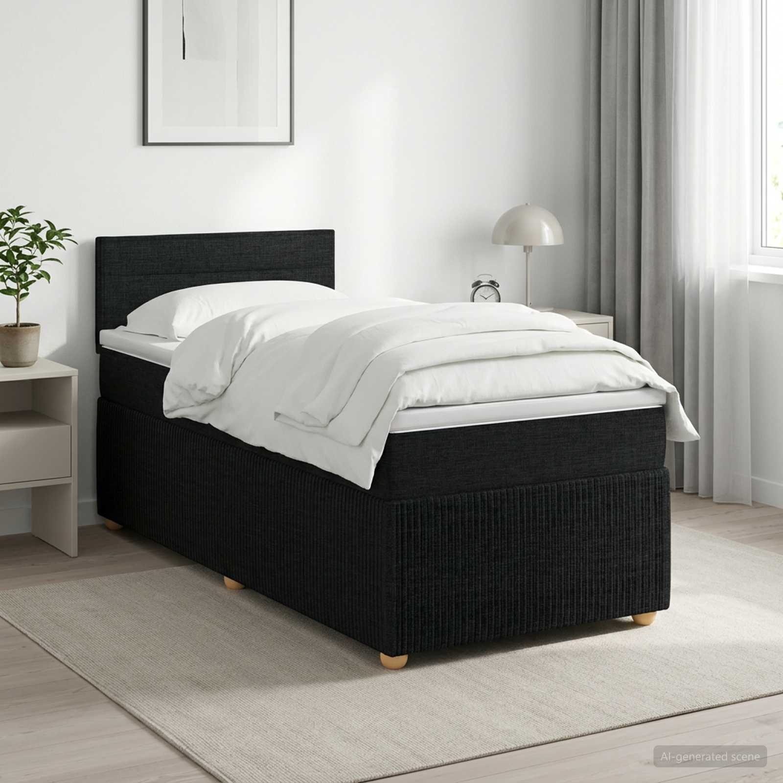 vidaXL Κρεβάτι box spring με στρώμα Μαύρο 90 x 190 cm Ύφασμα