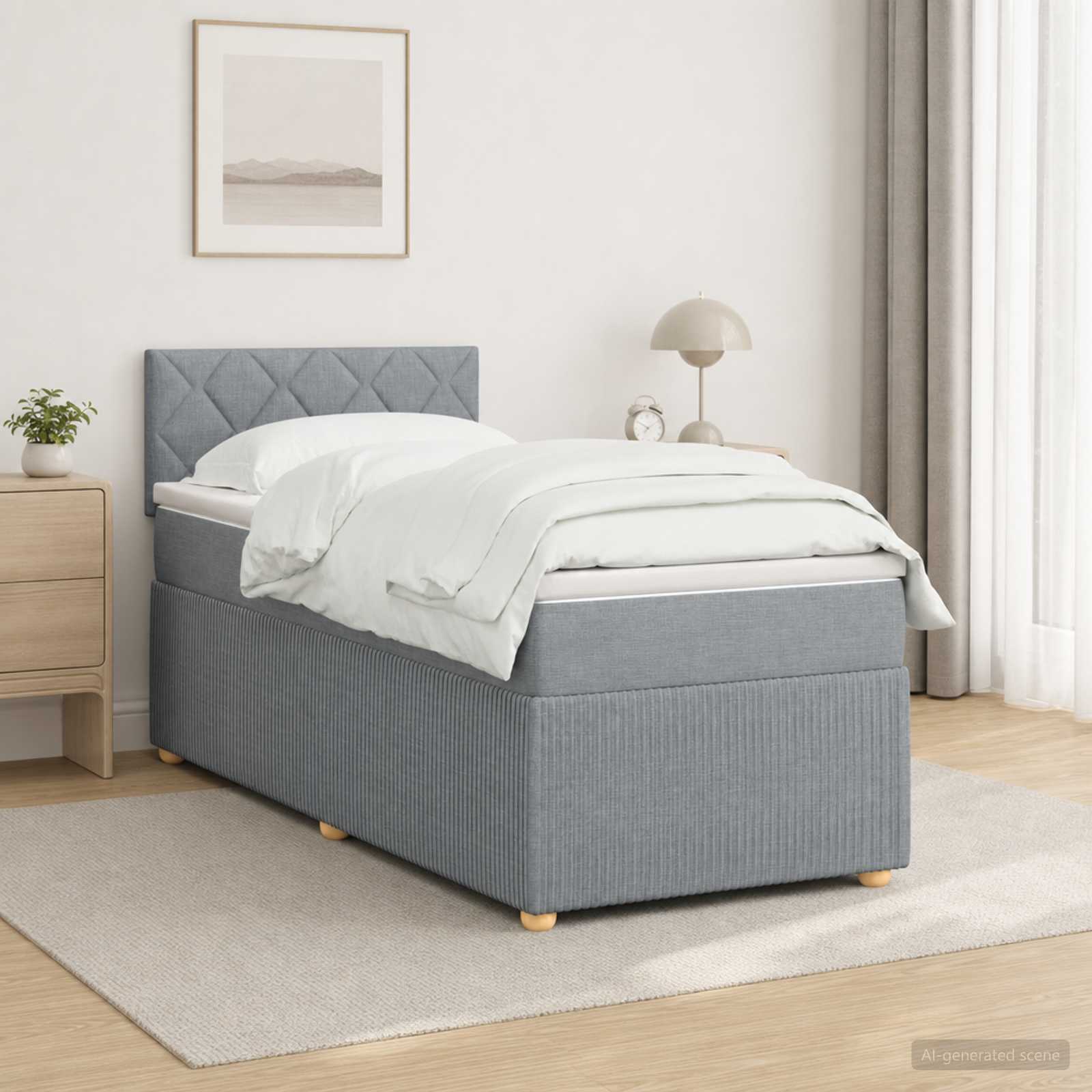 vidaXL Κρεβάτι box spring με στρώμα Ανοιχτό γκρι 90 x 190 cm Ύφασμα