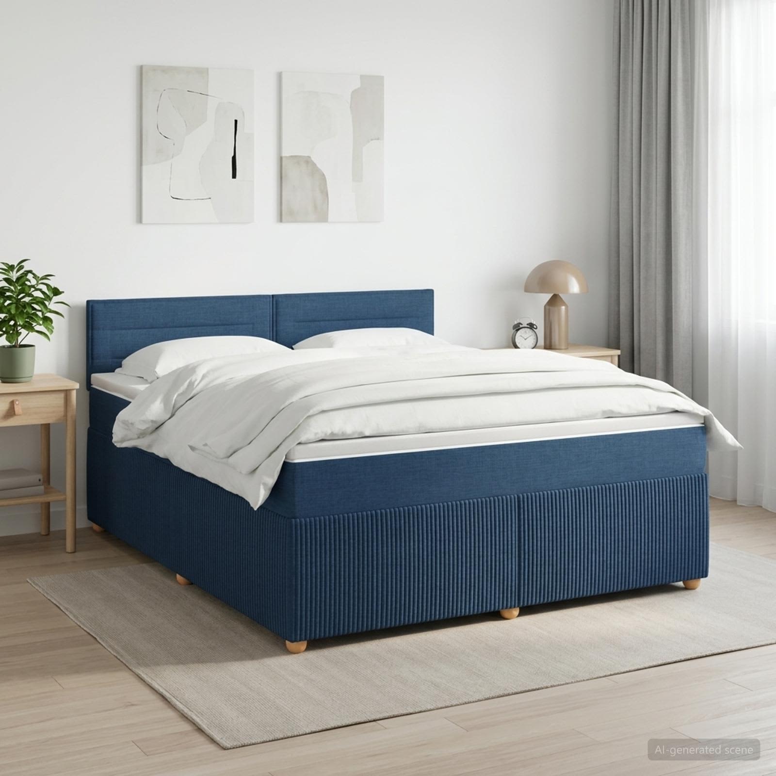 vidaXL Κρεβάτι box spring με στρώμα Μπλε 140 x 200 cm Ύφασμα