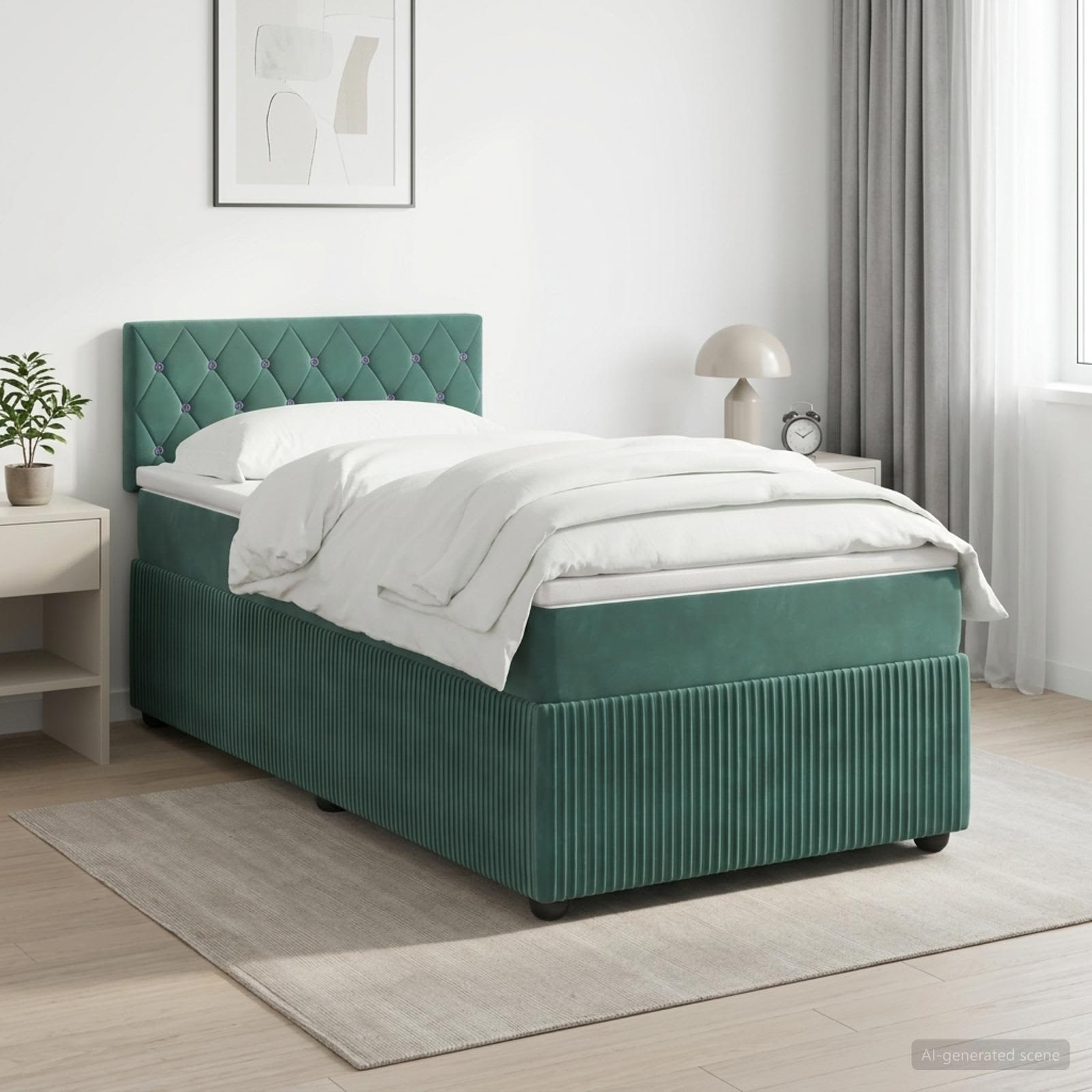 vidaXL Κρεβάτι box spring με στρώμα Σκούρο Πράσινο 90 x 200 cm Βελούδο