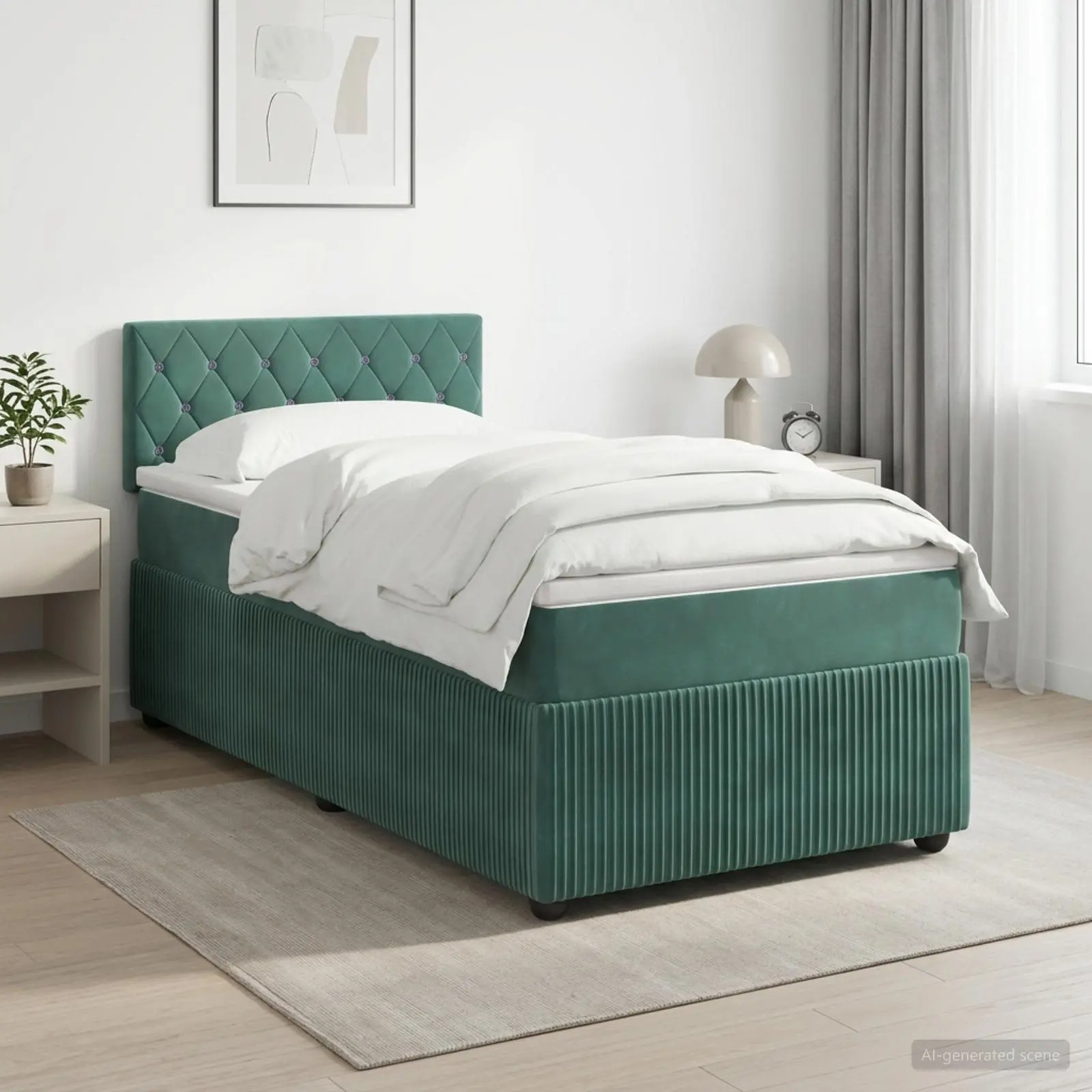 vidaXL Κρεβάτι box spring με στρώμα Σκούρο Πράσινο 90 x 200 cm Βελούδο