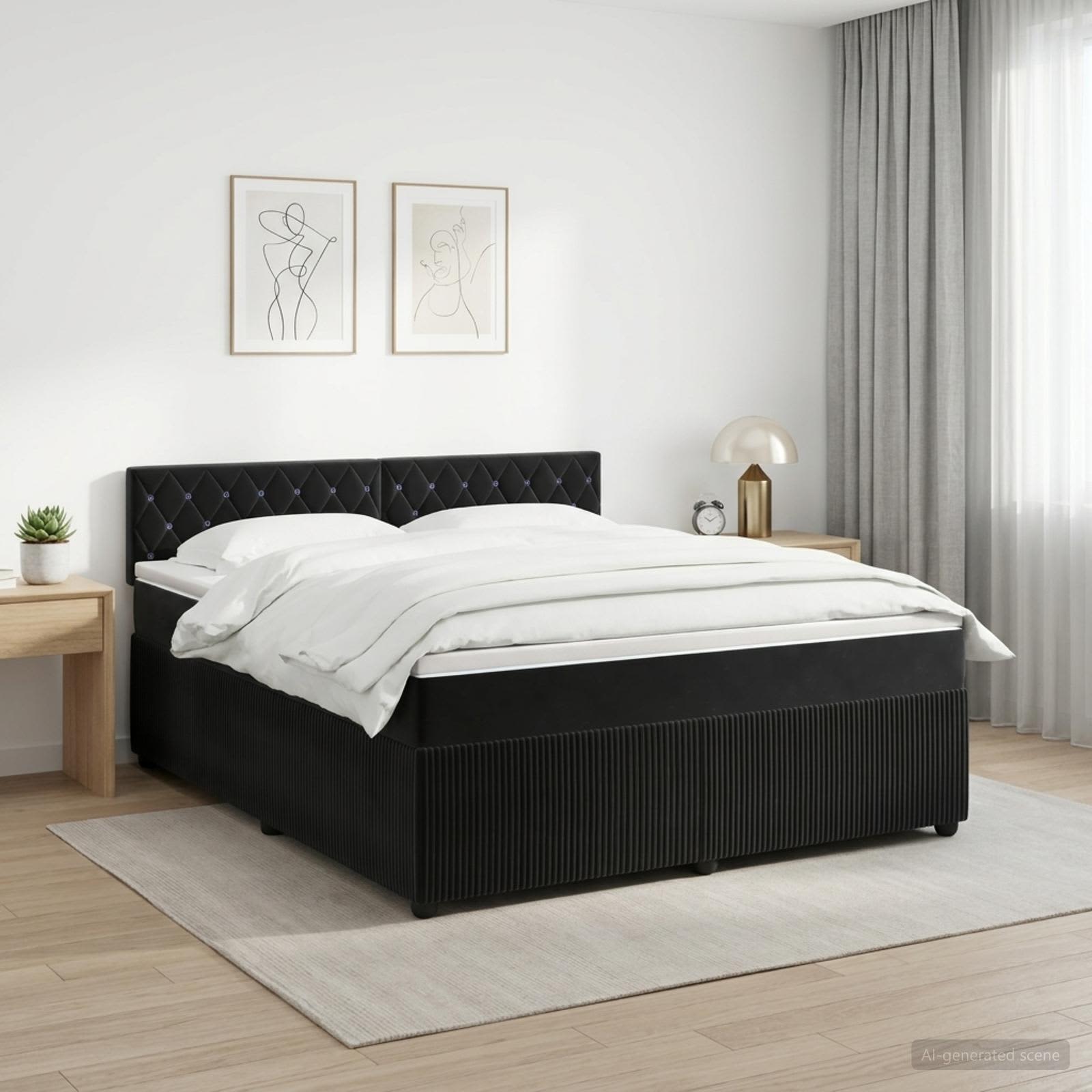 vidaXL Κρεβάτι box spring με στρώμα Μαύρο 140 x 190 cm Βελούδο