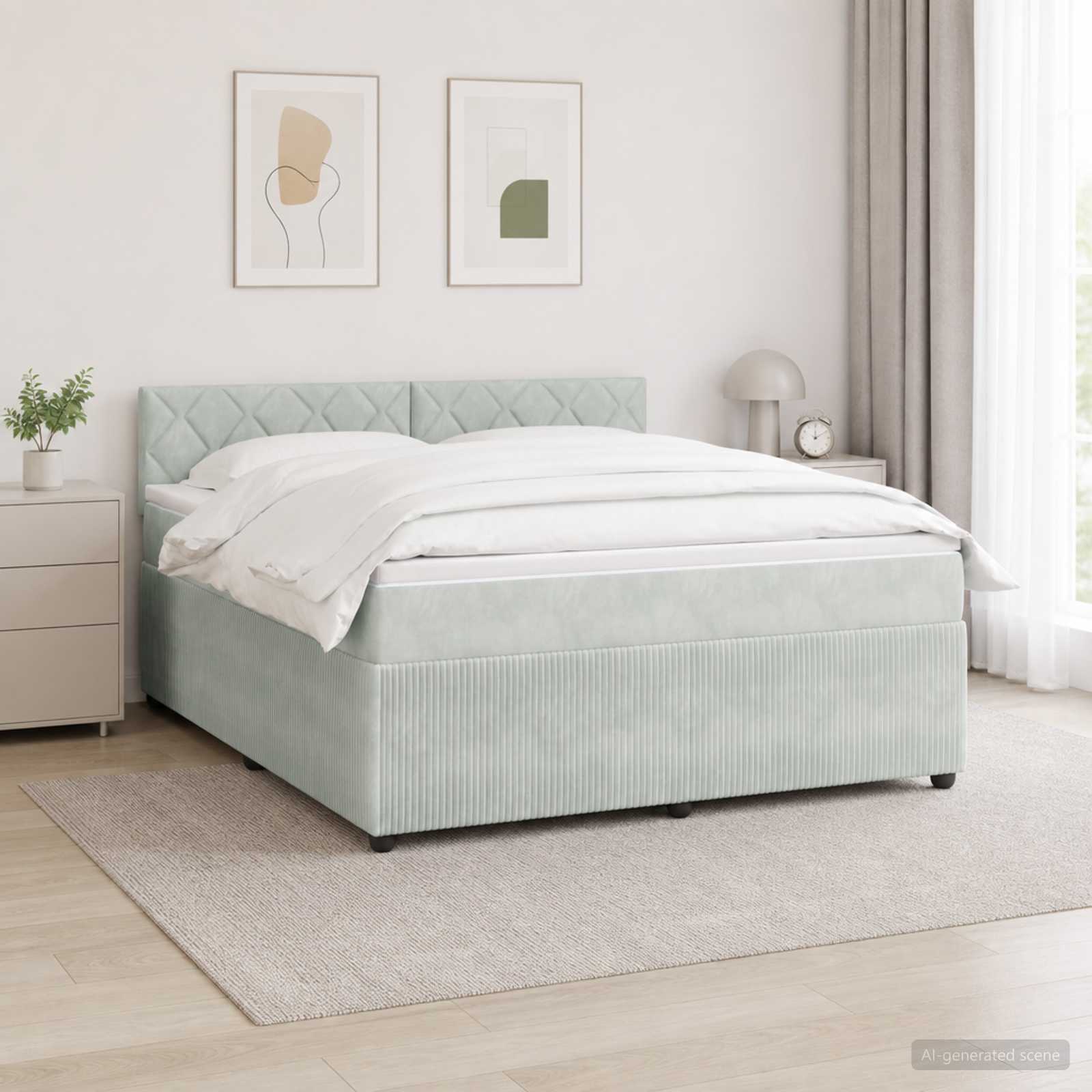 vidaXL Κρεβάτι box spring με στρώμα Ανοιχτό γκρι 140 x 200 cm Βελούδο