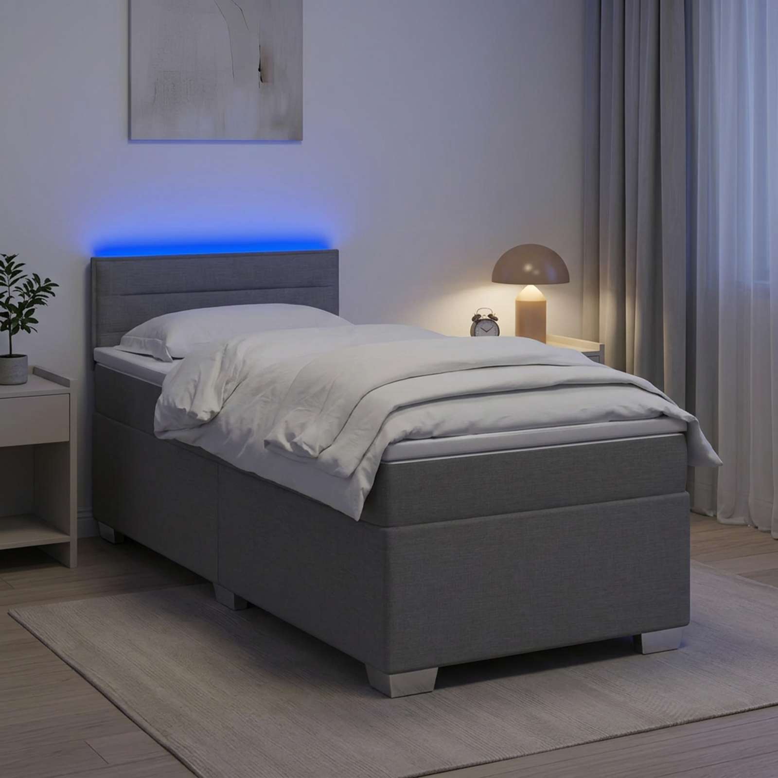 vidaXL Κρεβάτι Box Spring με Στρώμα και LED Ανοιχτό γκρι 90 x 190 cm