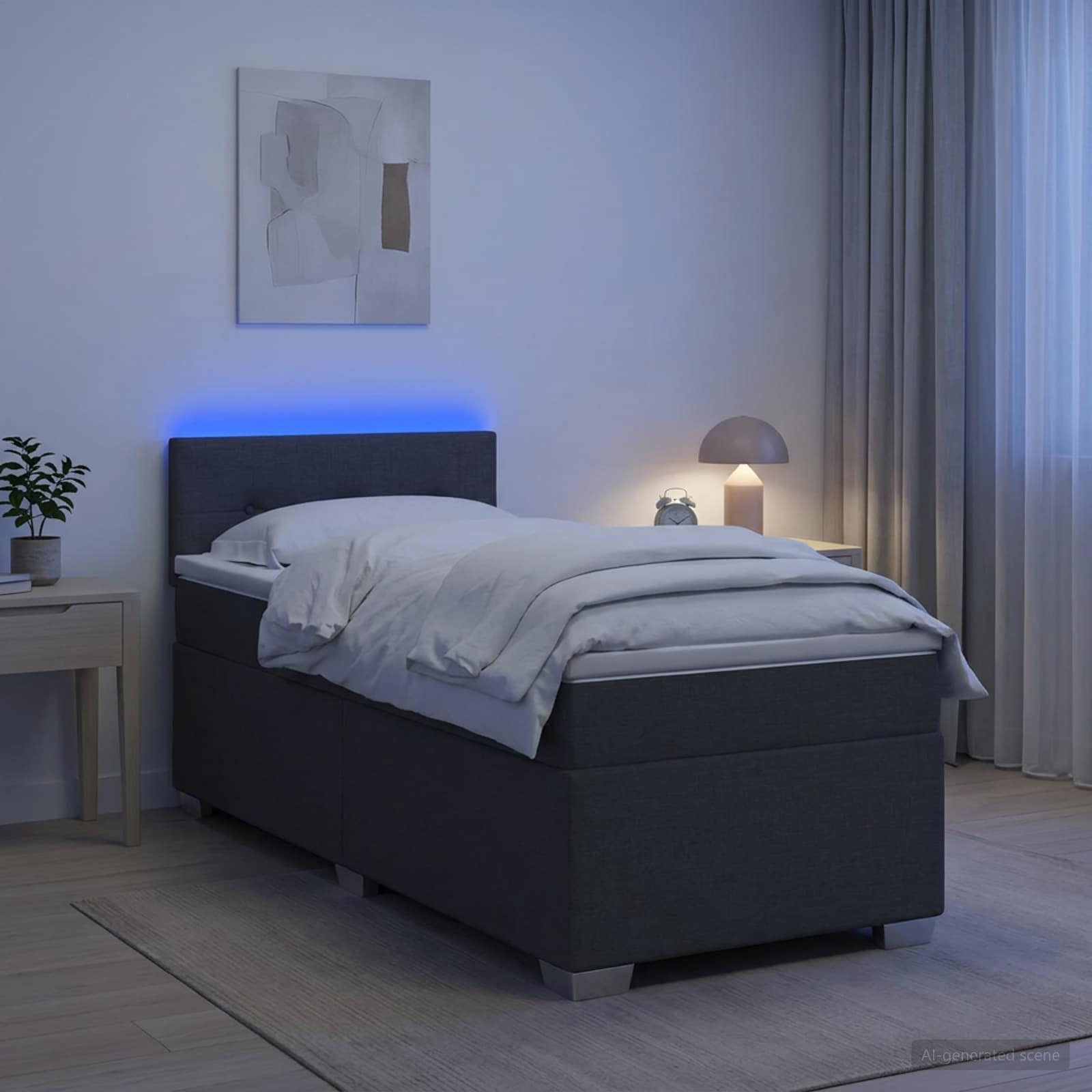 vidaXL Κρεβάτι Box Spring με Στρώμα και LED Σκούρο Γκρι 90 x 200 cm