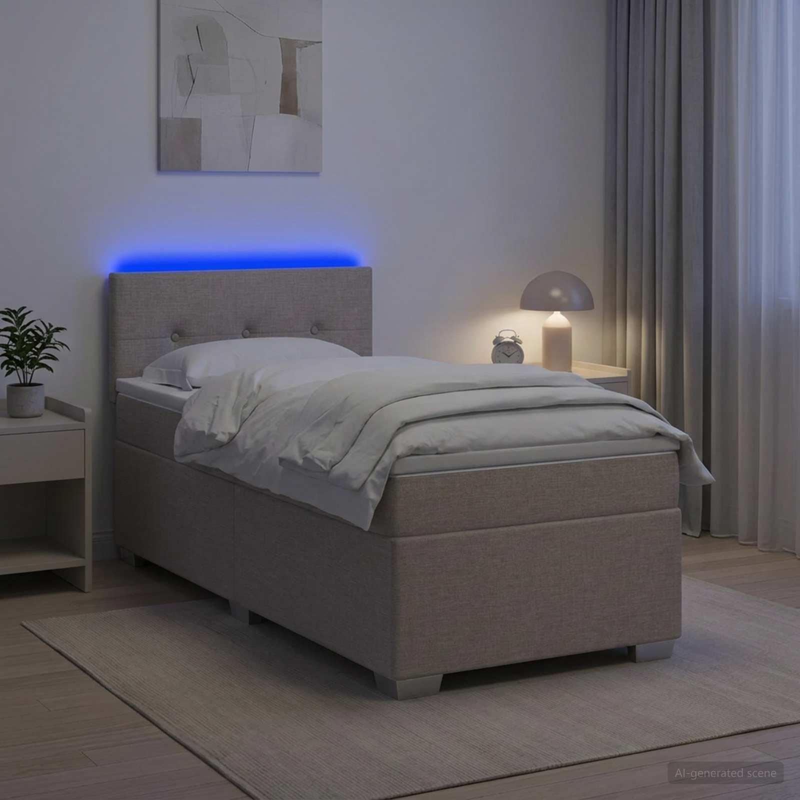 vidaXL Κρεβάτι Box Spring με Στρώμα και LED Taupe 90 x 200 cm Ύφασμα