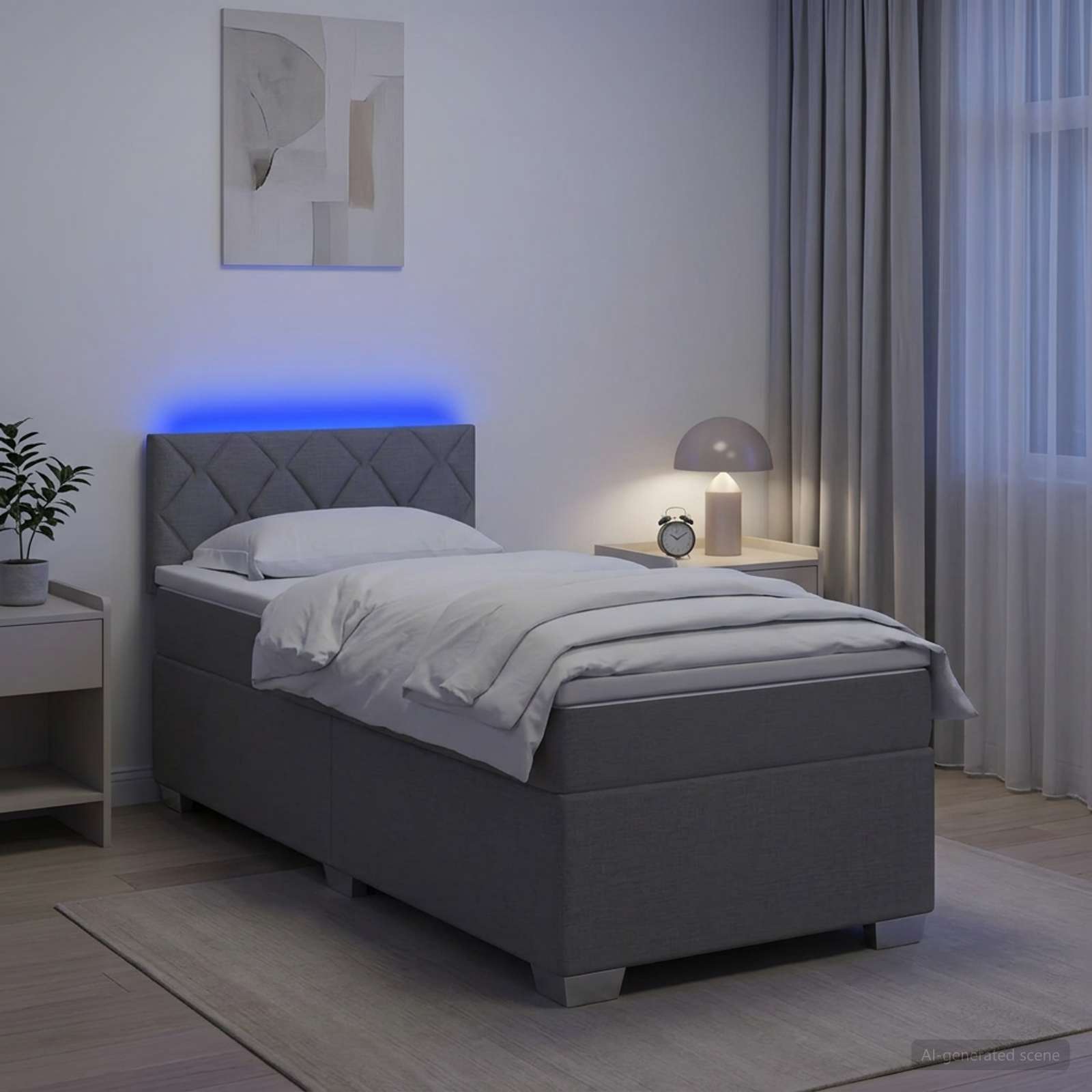 vidaXL Κρεβάτι Box Spring με Στρώμα και LED Ανοιχτό γκρι 90 x 190 cm