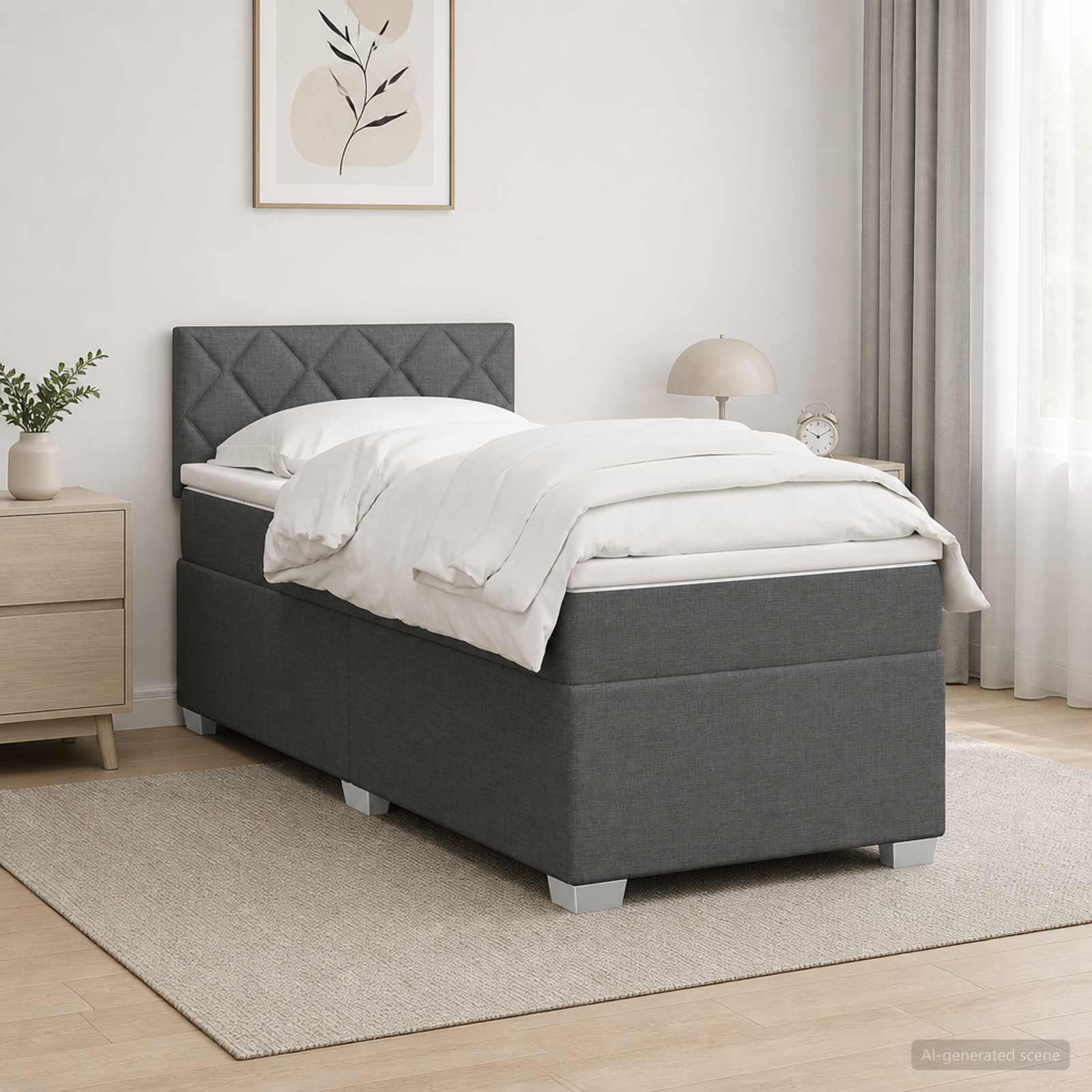 vidaXL Κρεβάτι Box Spring με Στρώμα και LED Σκούρο Γκρι 90 x 200 cm