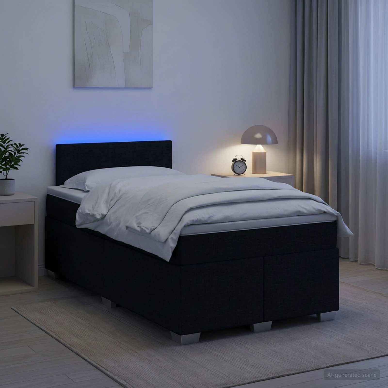 vidaXL Κρεβάτι Box Spring με Στρώμα και LED Μαύρο 120 x 190 cm Ύφασμα