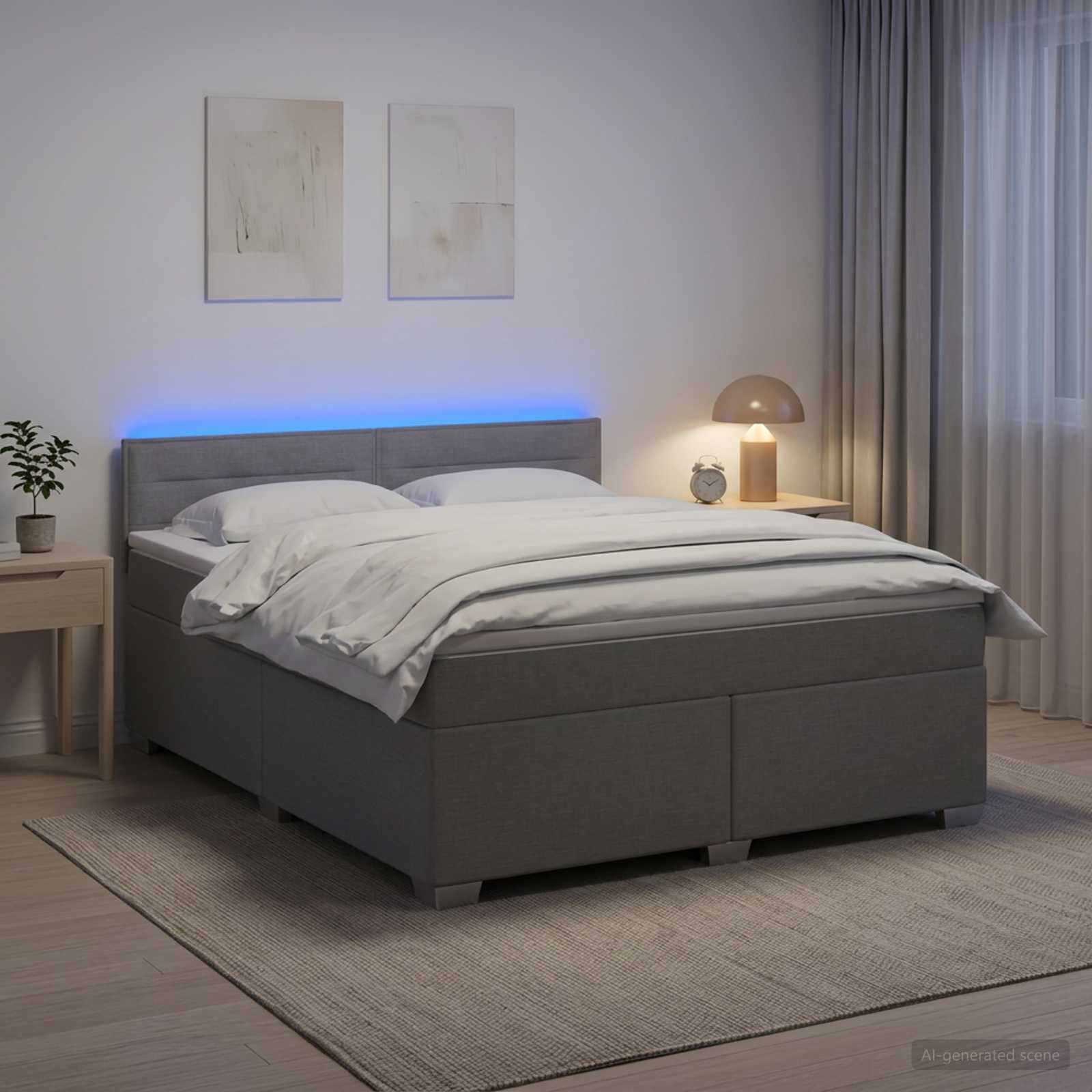vidaXL Κρεβάτι Box Spring με Στρώμα και LED Ανοιχτό γκρι 140 x 190 cm