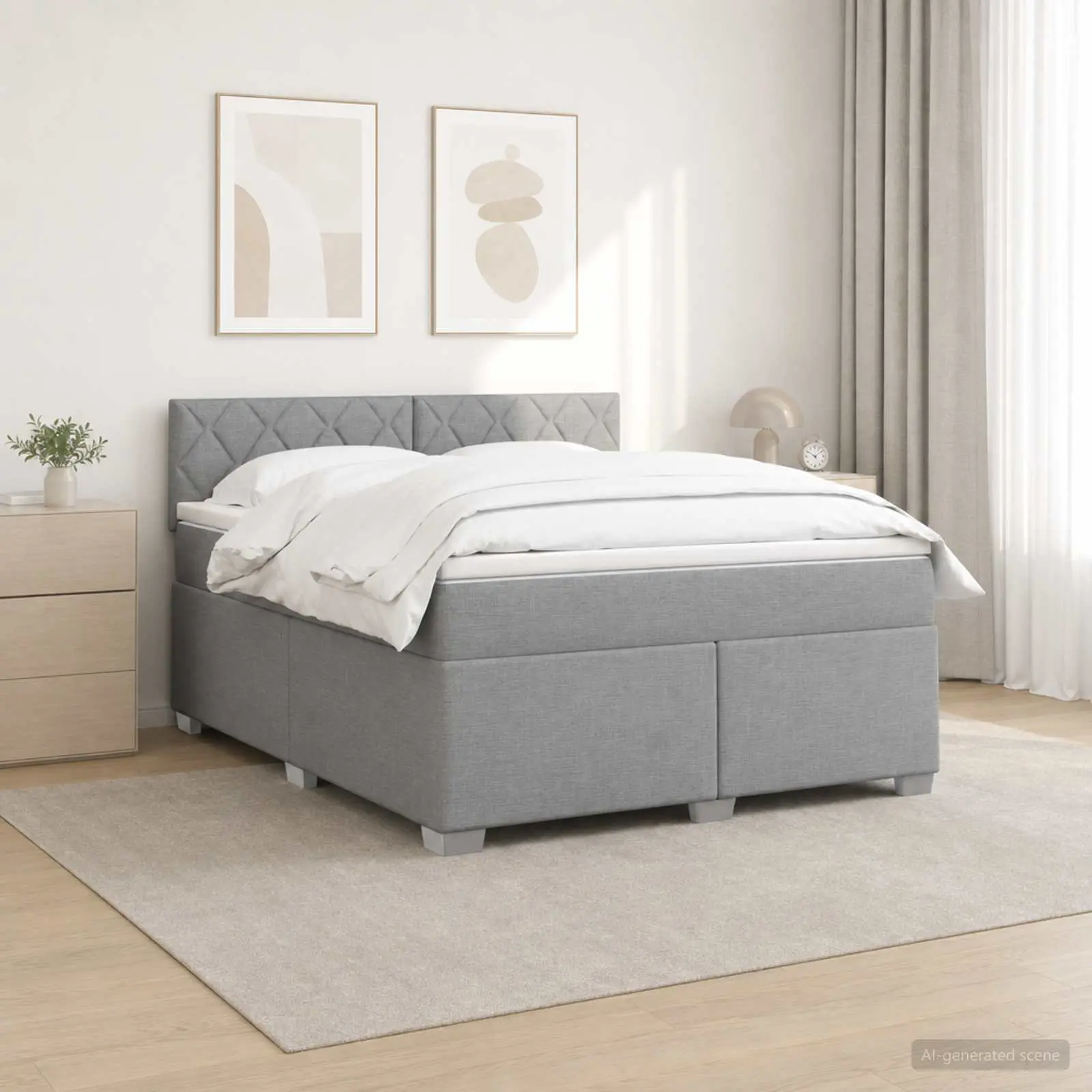 vidaXL Κρεβάτι Box Spring με Στρώμα και LED Ανοιχτό γκρι 160 x 200 cm