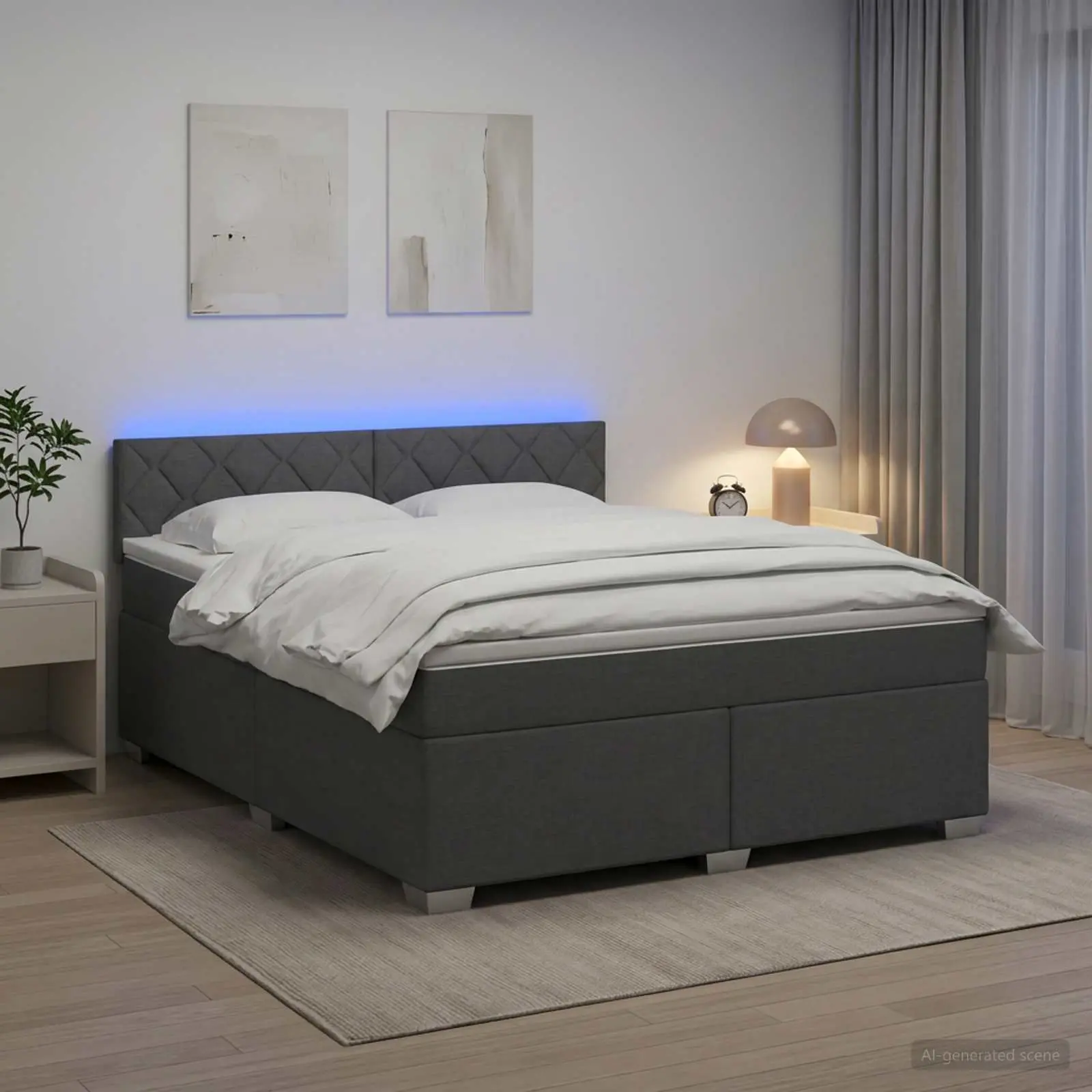 vidaXL Κρεβάτι Box Spring με Στρώμα και LED Σκούρο Γκρι 140 x 190 cm