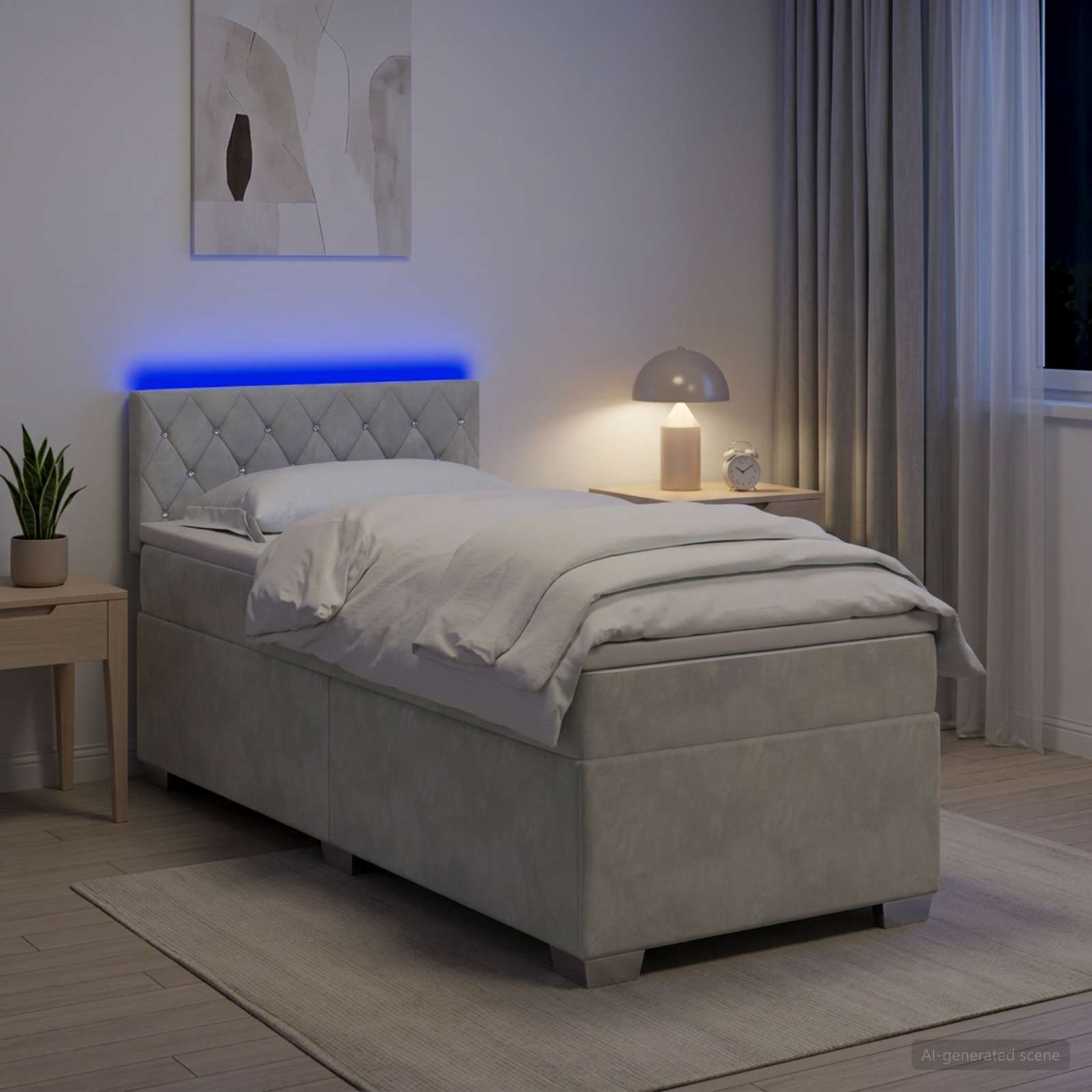 vidaXL Κρεβάτι Box Spring με Στρώμα και LED Ανοιχτό γκρι 100 x 200 cm