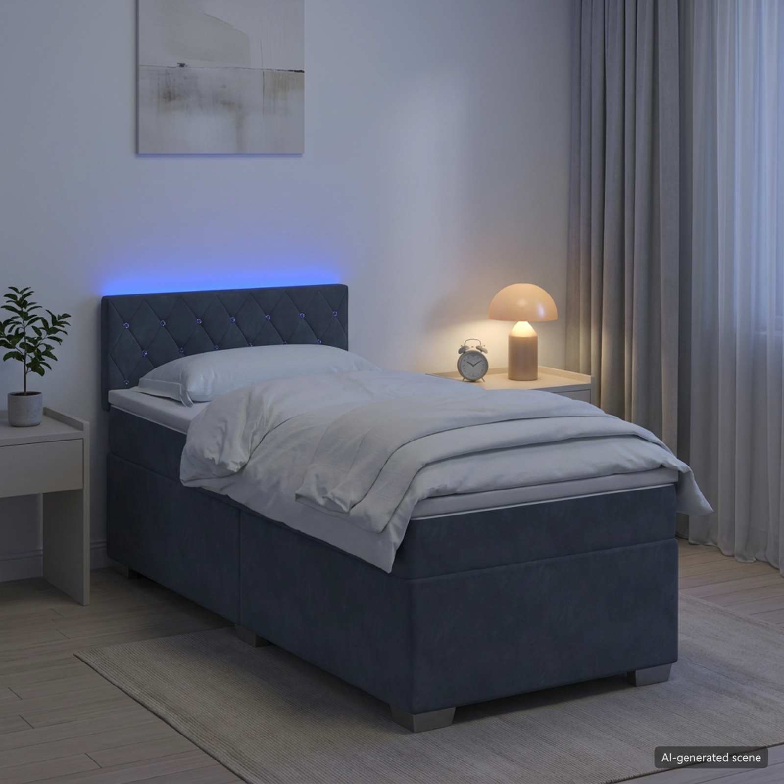 vidaXL Κρεβάτι Box Spring με Στρώμα και LED Σκούρο Γκρι 90 x 190 cm